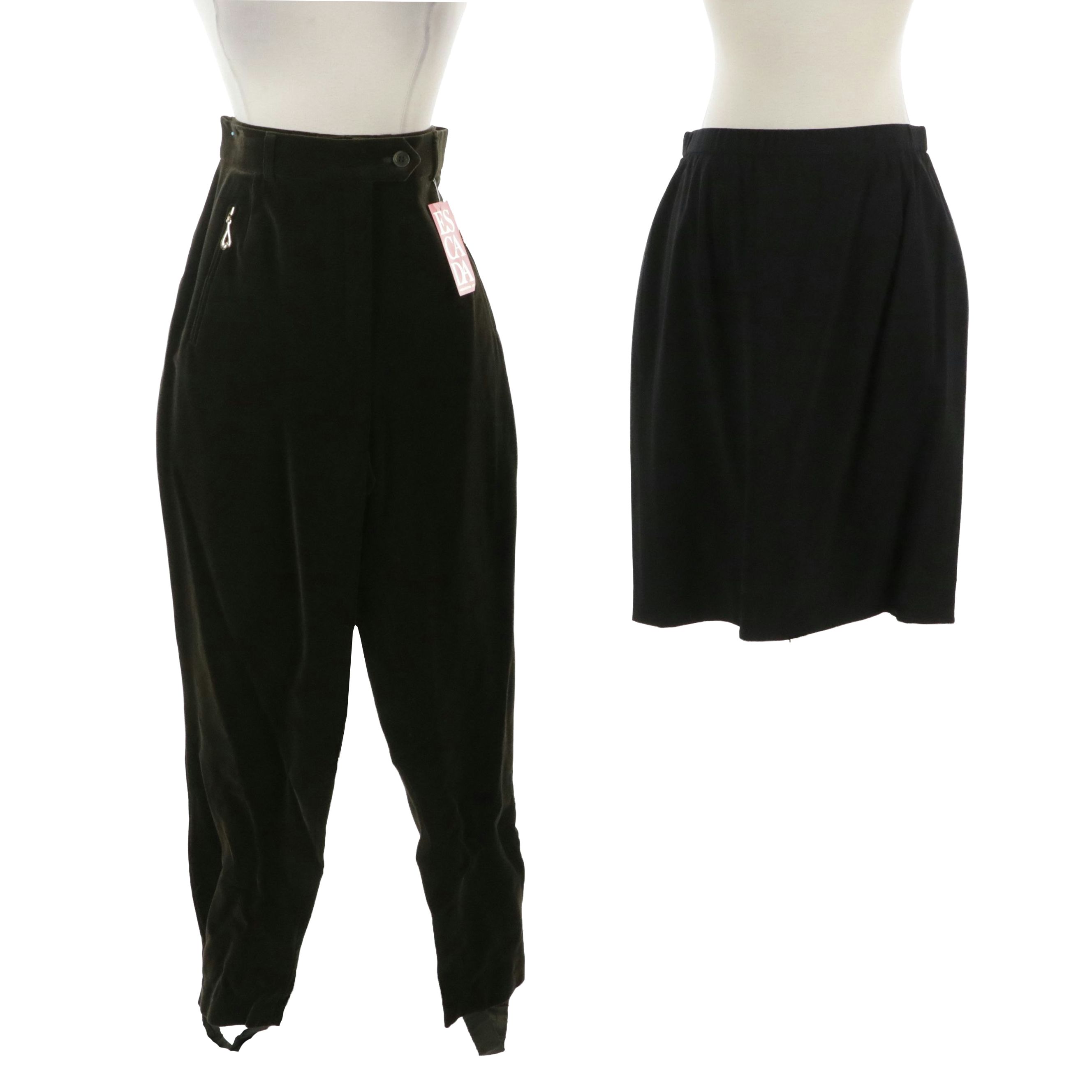 Escada Brown Velvet Trousers with Tag & Donna Karan Signature Black Pencil Skirt
