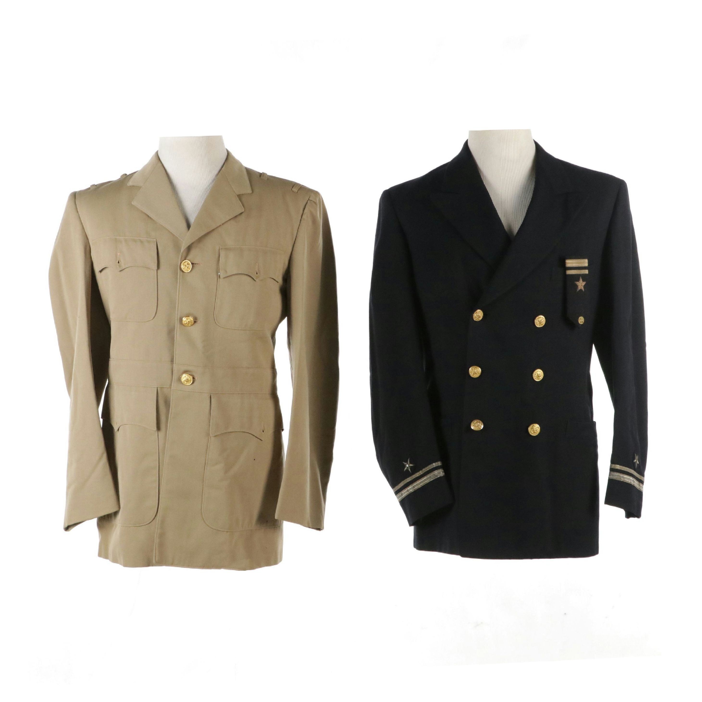 Post WWII Era US Navy Dress Blue and Dress Khaki Uniform Jackets