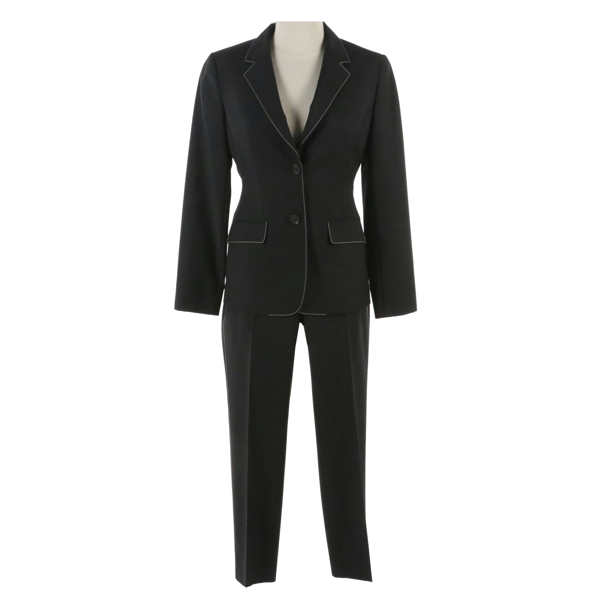 Prada Black Two-Button Pantsuit with Contrast Stitching