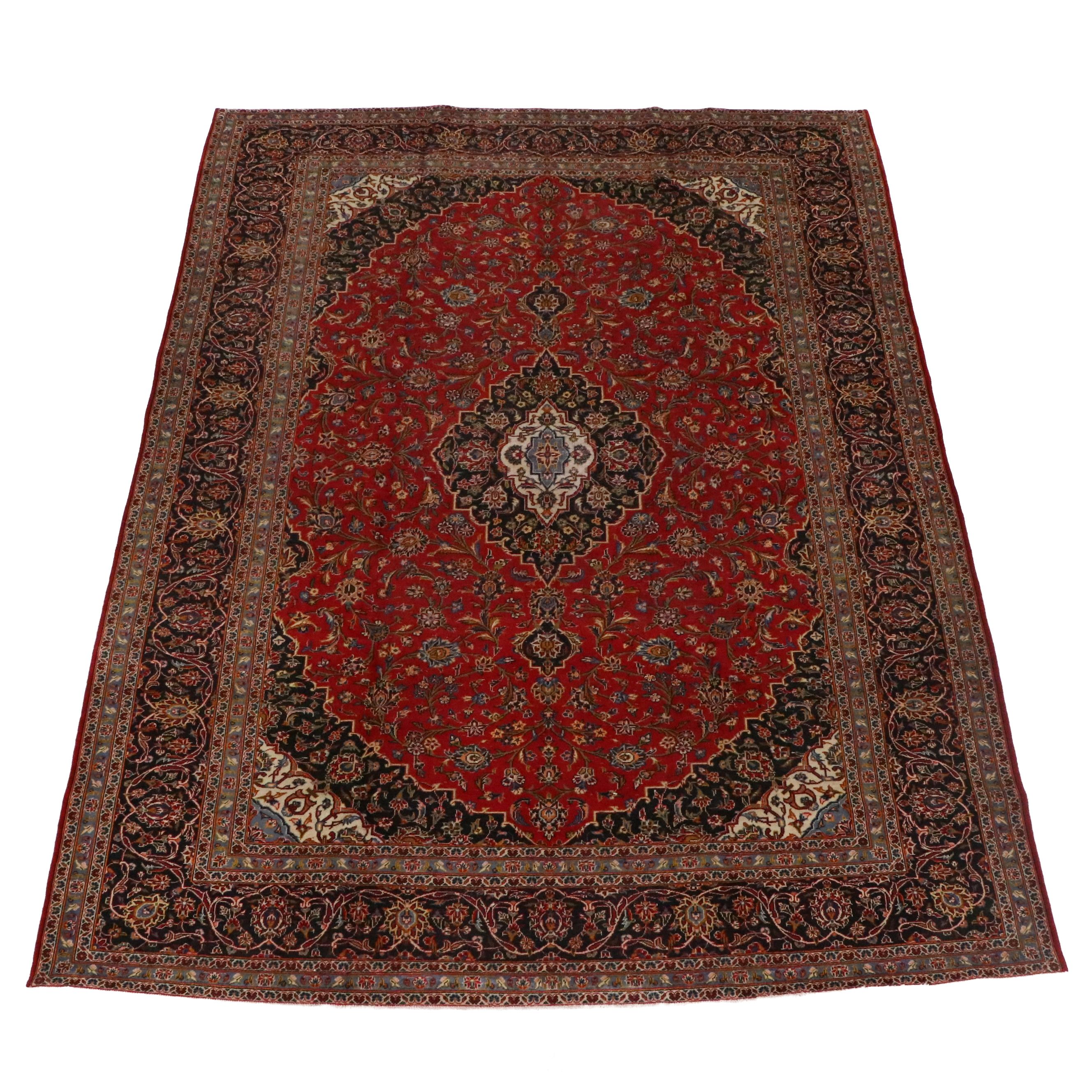 9'5 x 12'5 Hand-Knotted Persian Kashan Room-Sized Rug