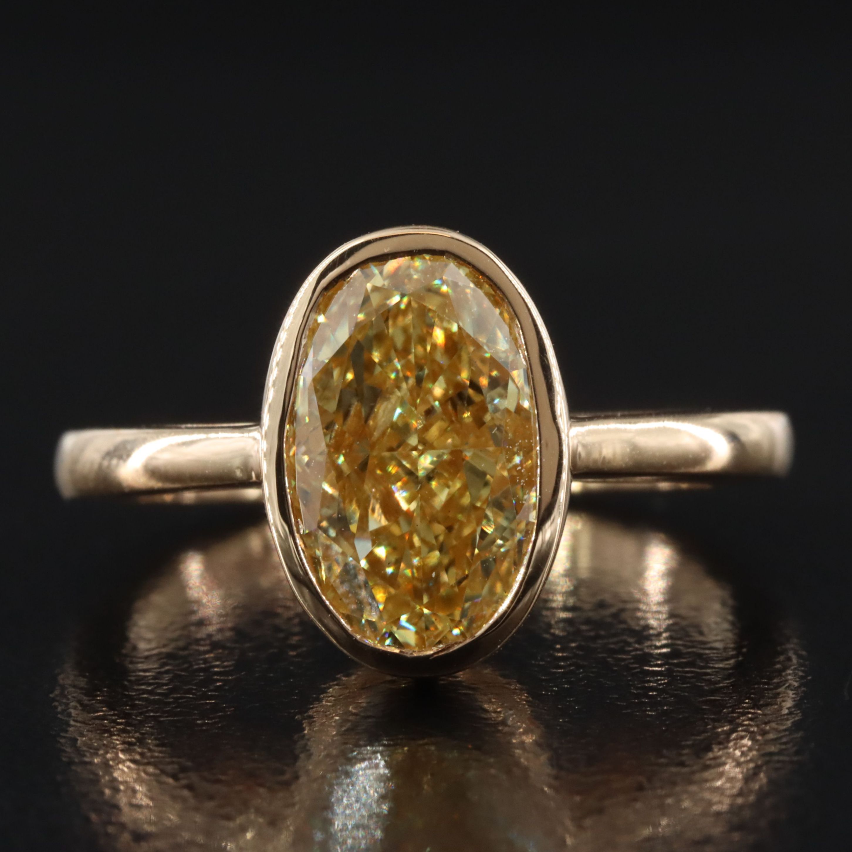 18K 3.03 CT Lab Grown Fancy Intense Yellow Diamond Solitaire Ring w/ IGI Report