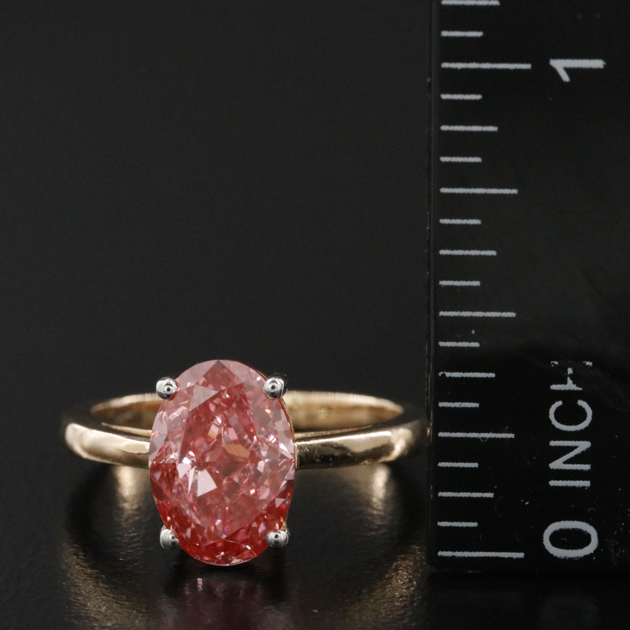 18K 3.11 CT Fancy Vivid Pink Lab Grown Diamond Ring with IGI Report