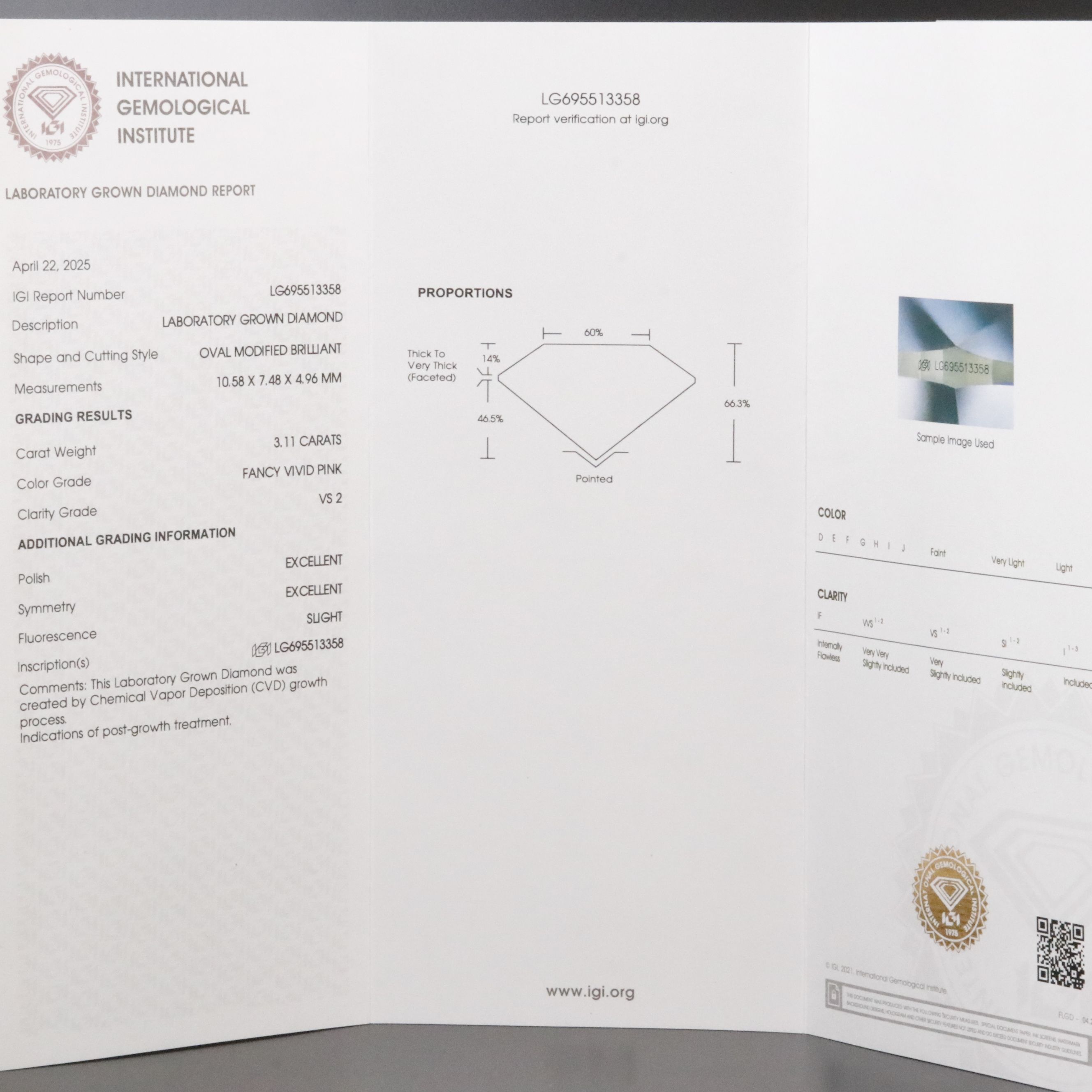 18K 3.11 CT Fancy Vivid Pink Lab Grown Diamond Ring with IGI Report