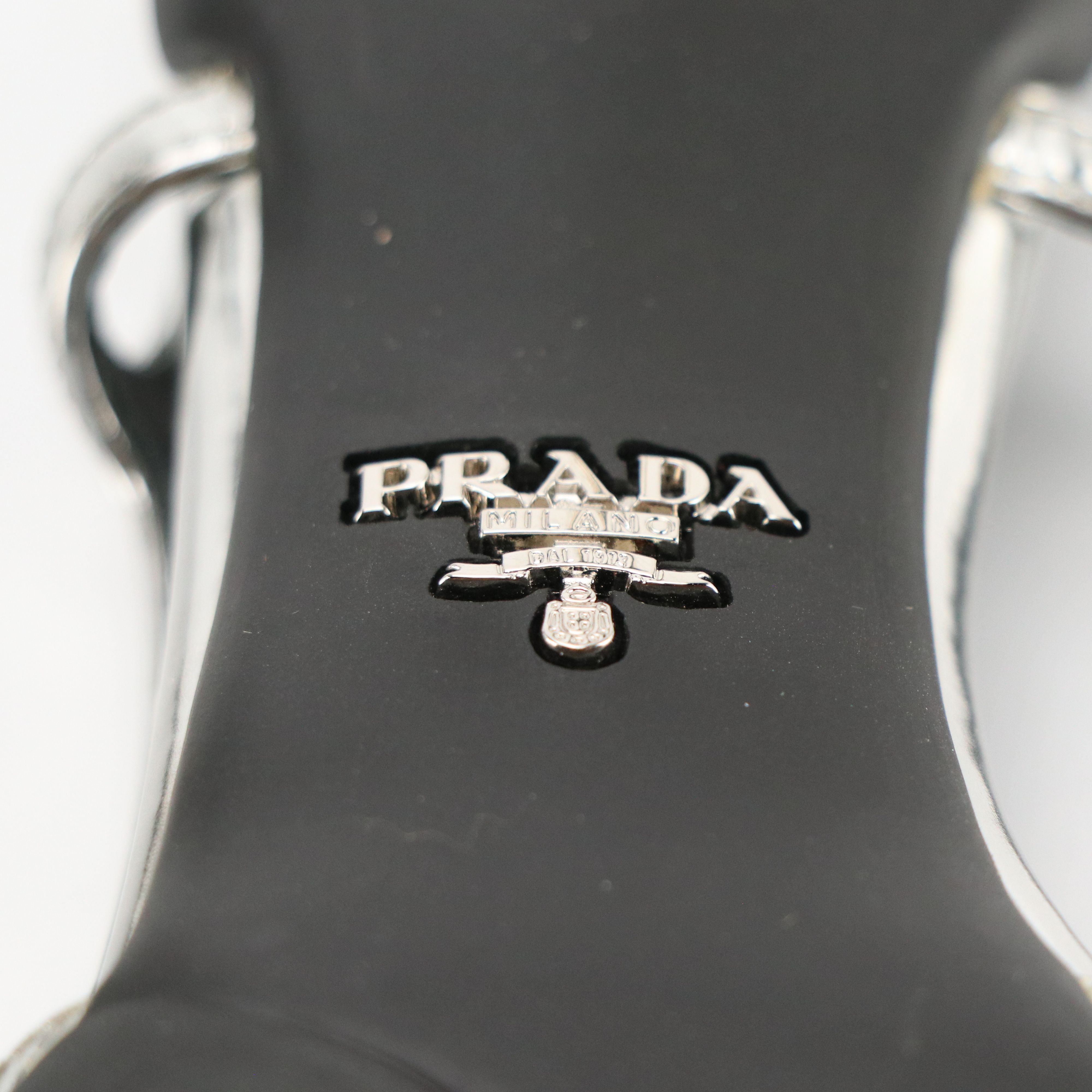 Prada Slingback Kitten Heels in Smooth Silver Metallic Leather