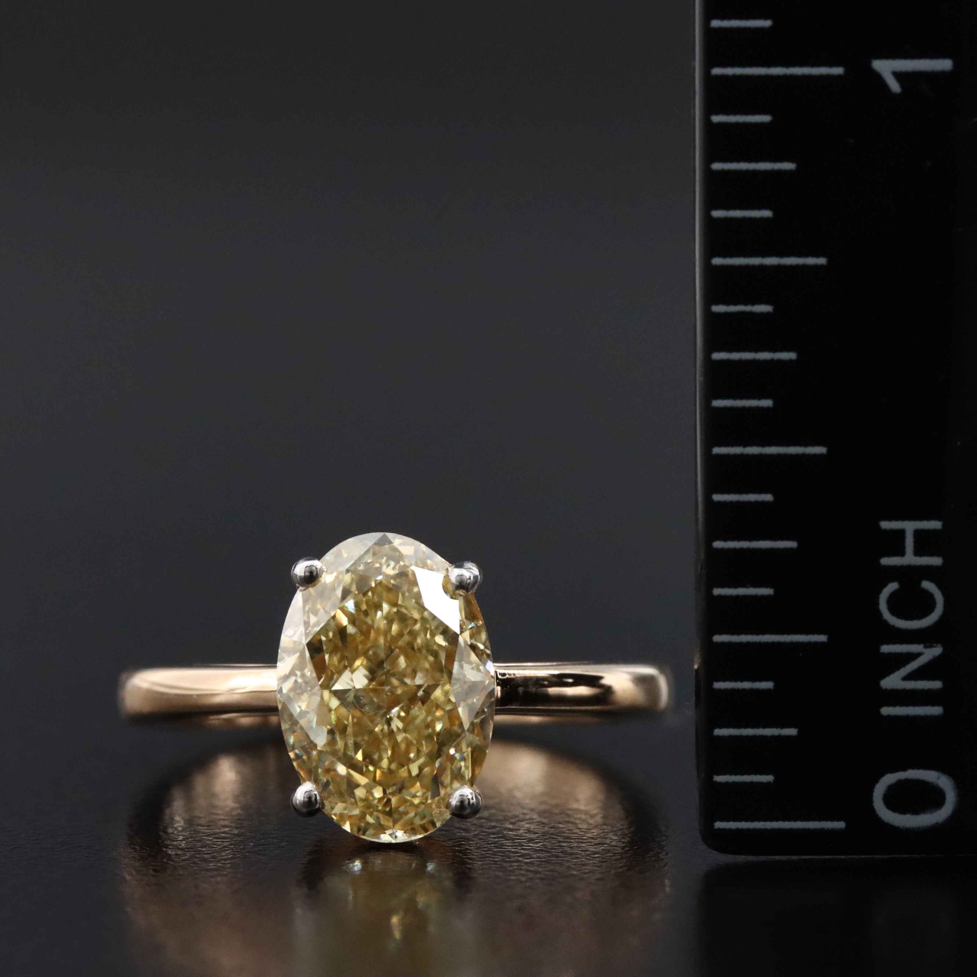18K 3.00 CT Lab Grown Fancy Yellow Diamond Solitaire Ring with IGI Report
