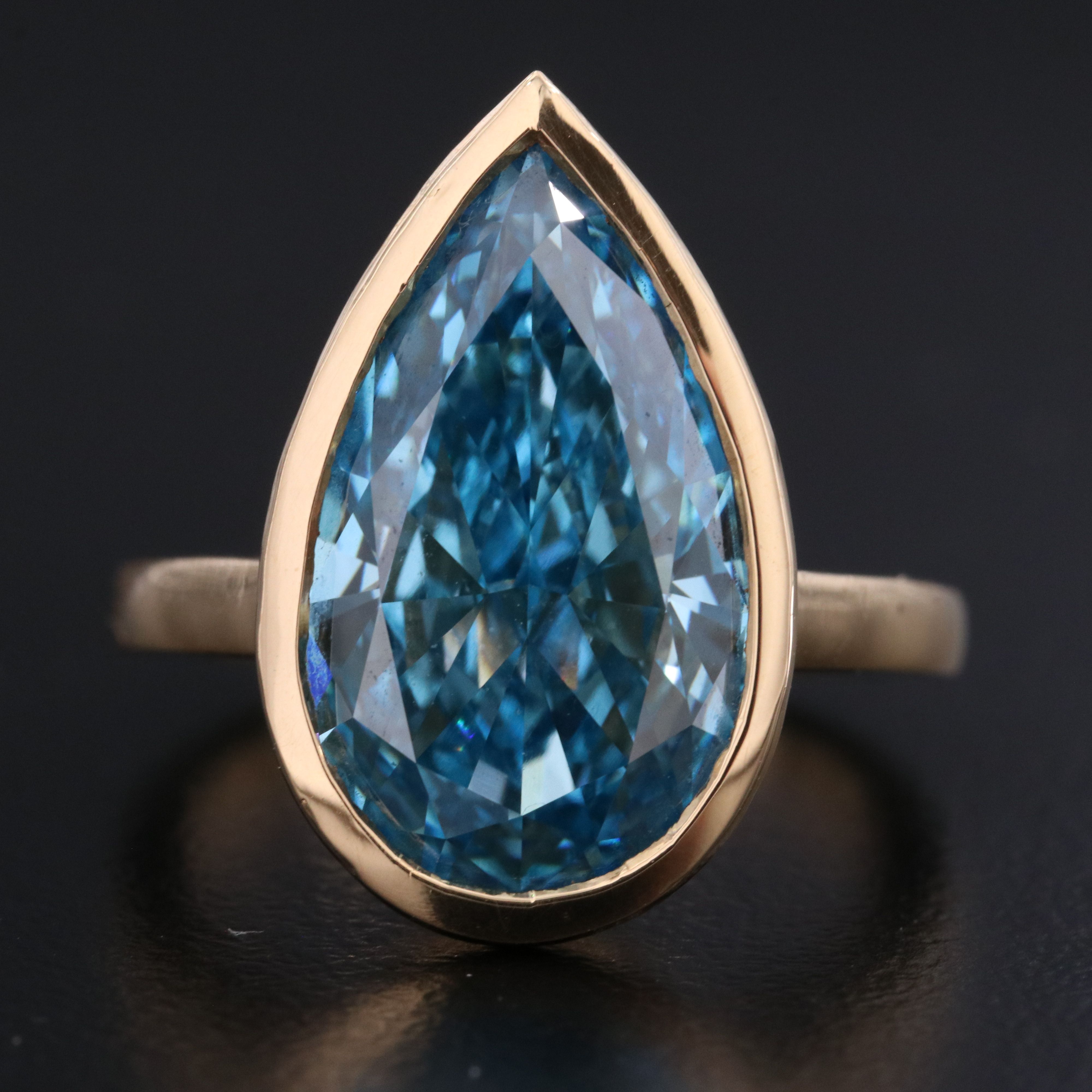 18K 7.03 CT Lab Grown Fancy Blue Diamond Solitaire Ring with IGI Report