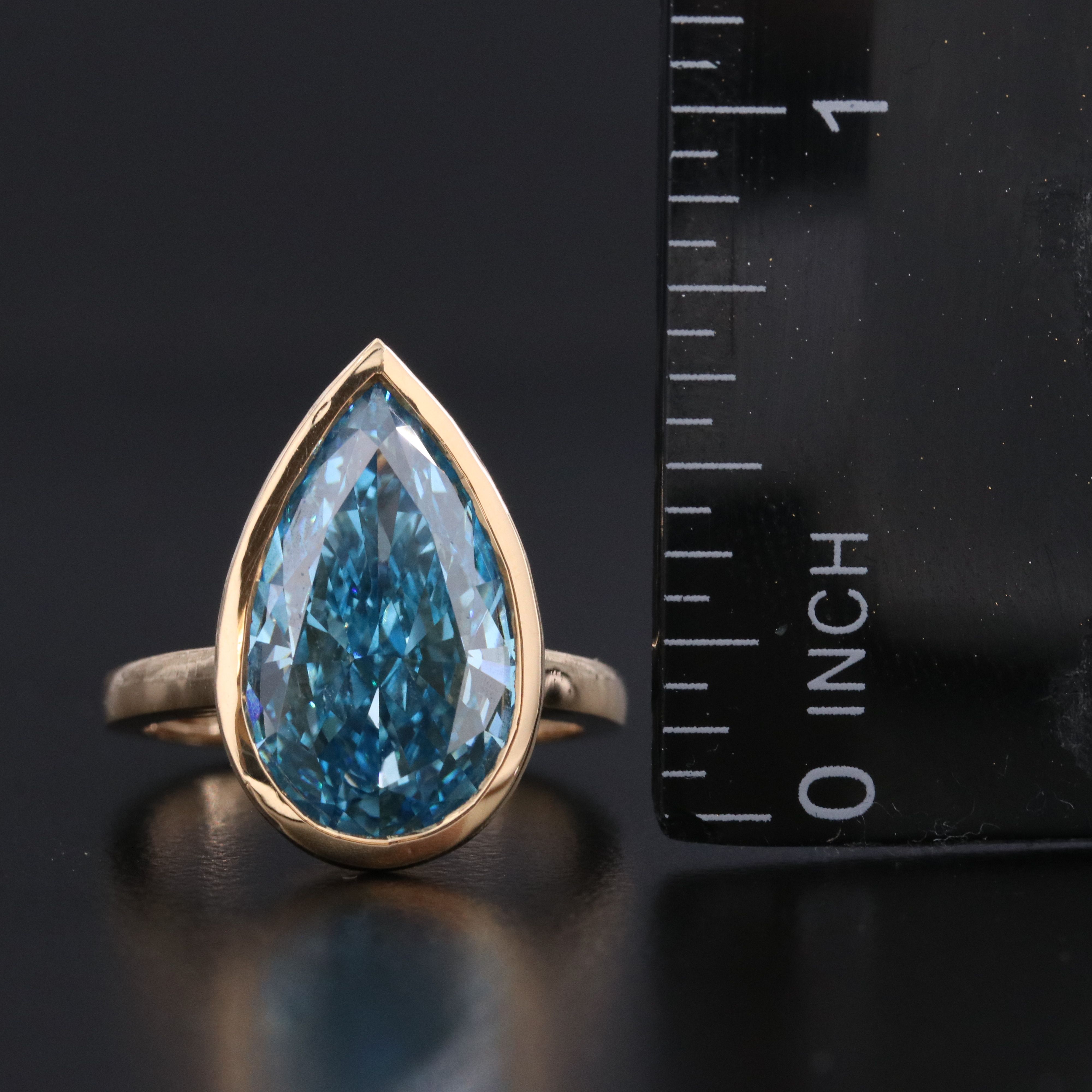 18K 7.03 CT Lab Grown Fancy Blue Diamond Solitaire Ring with IGI Report