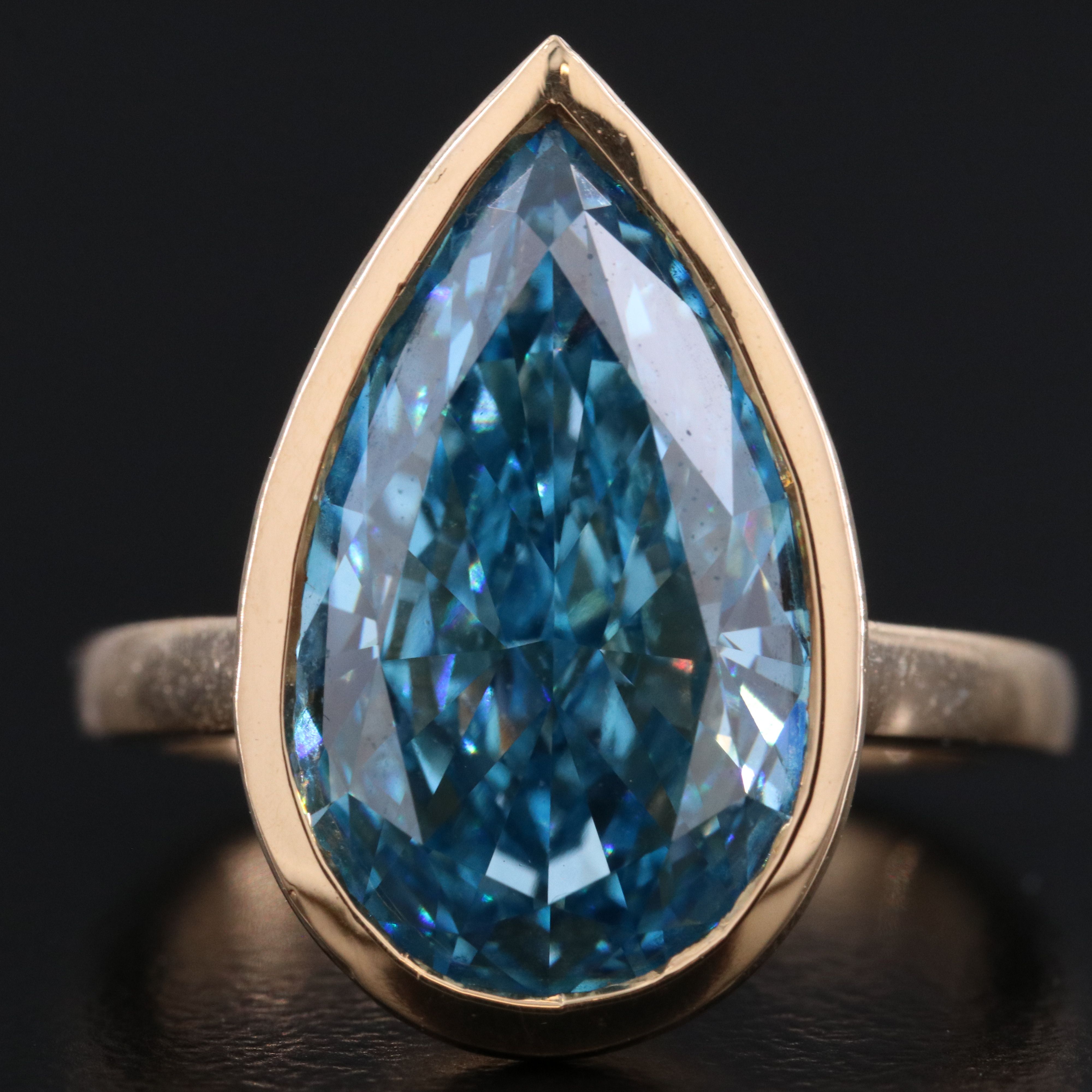 18K 7.03 CT Lab Grown Fancy Blue Diamond Solitaire Ring with IGI Report