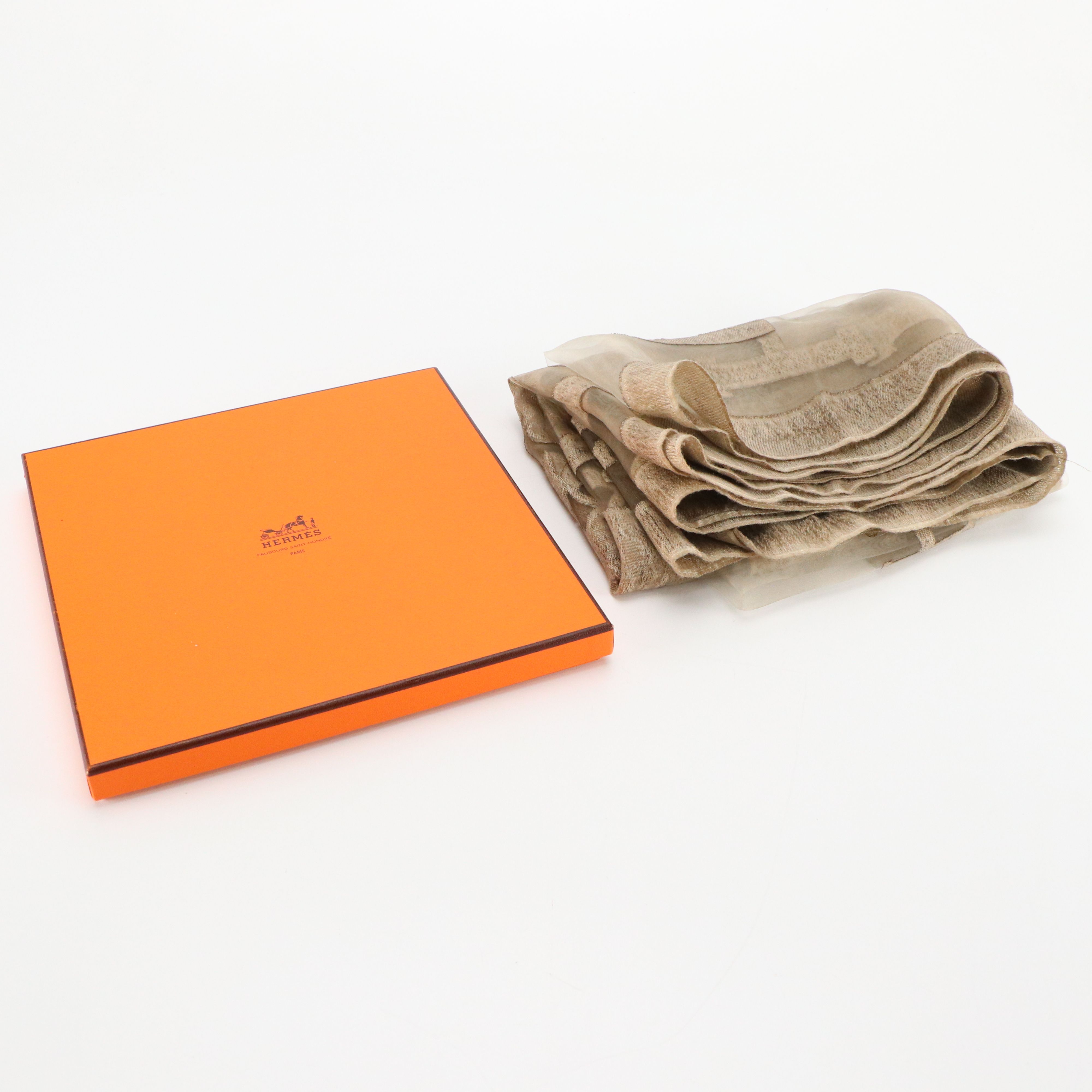 Hermès Embroidered Sheer Silk Scarf in Box