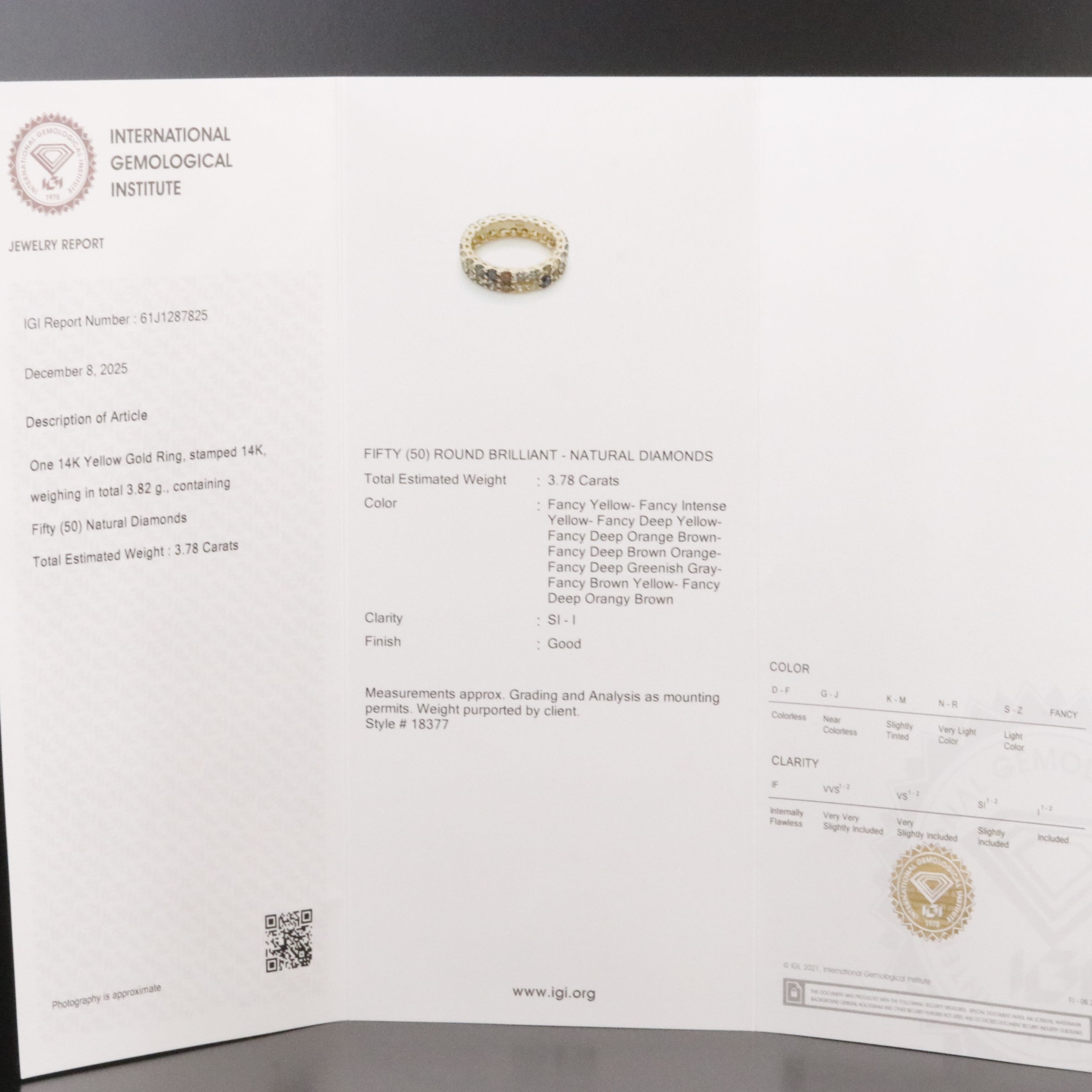 14K 3.78 CTW Fancy Diamond Eternity Band with IGI Jewelry Report