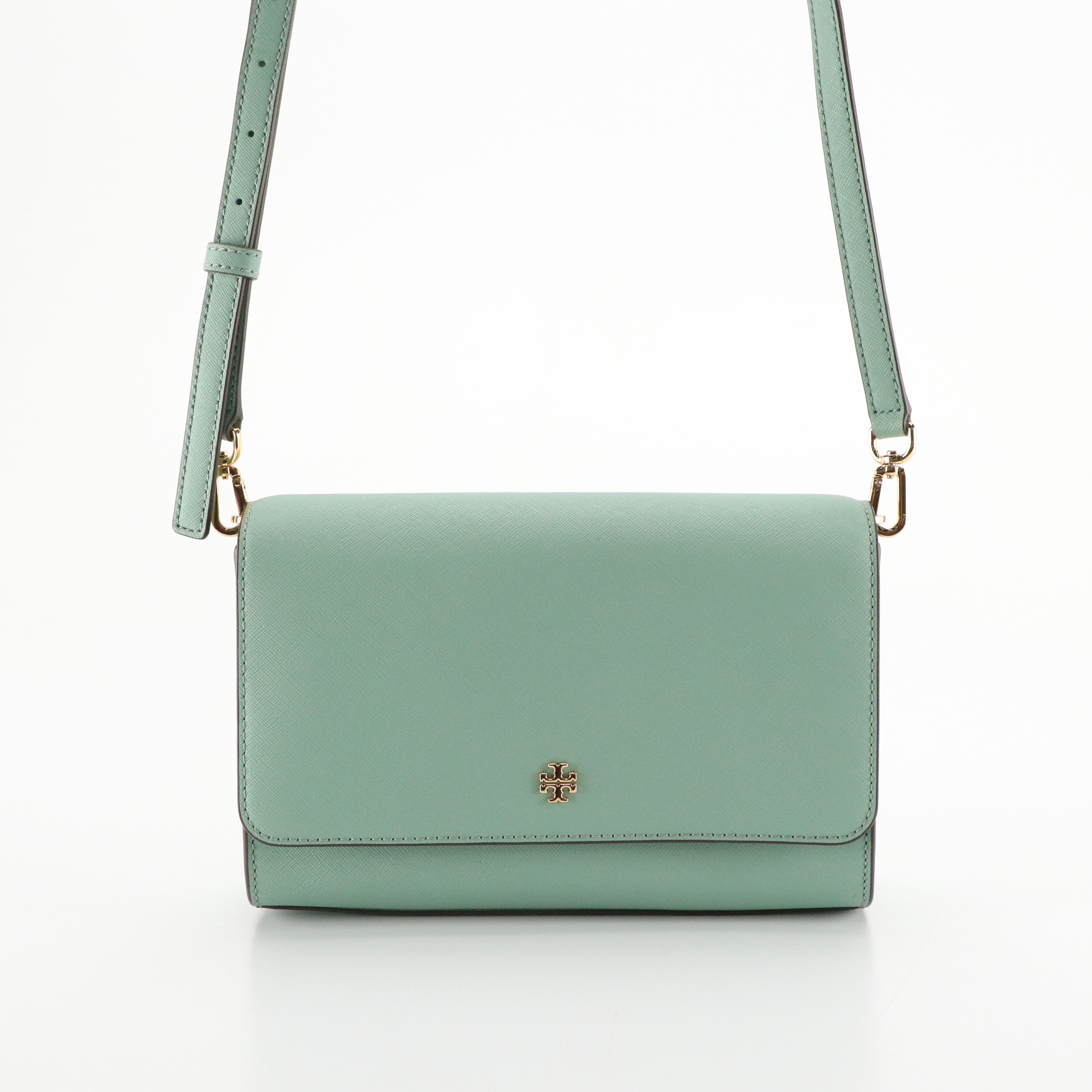Tory Burch Emerson Combo Crossbody Bag in Minty Green Textured Leather