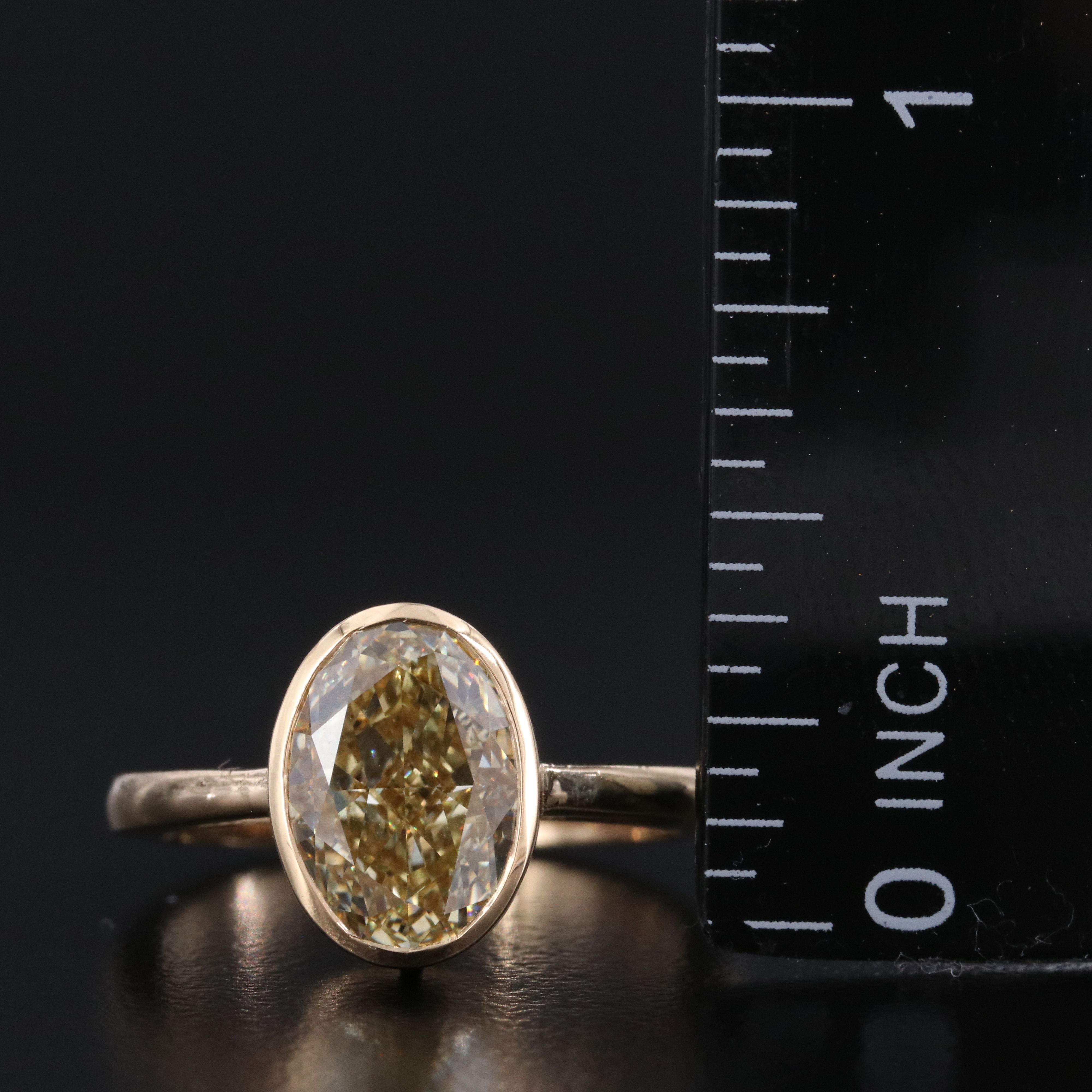 18K 3.10 CT Fancy Yellow Lab Grown Diamond Solitaire Ring with IGI Report