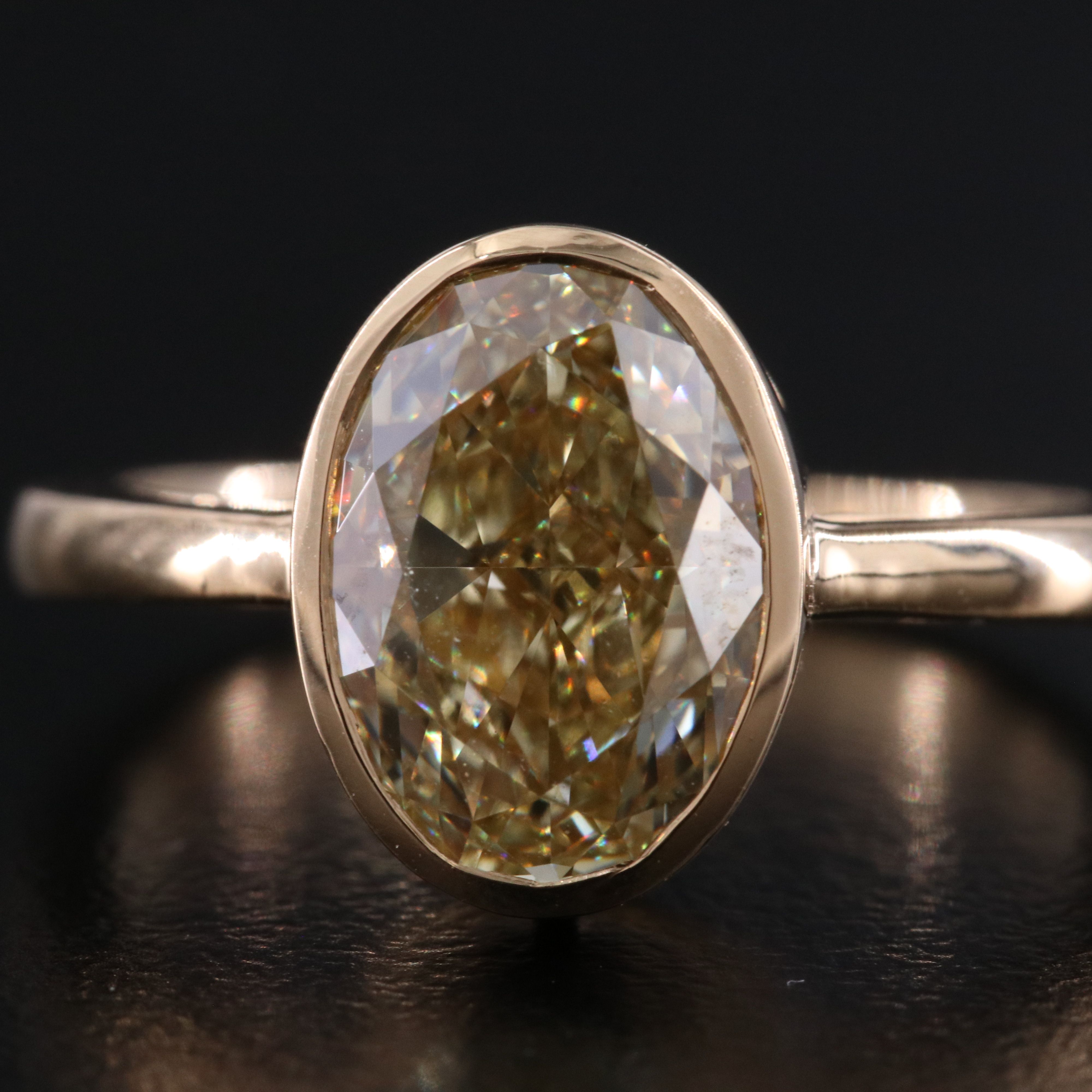 18K 3.10 CT Fancy Yellow Lab Grown Diamond Solitaire Ring with IGI Report