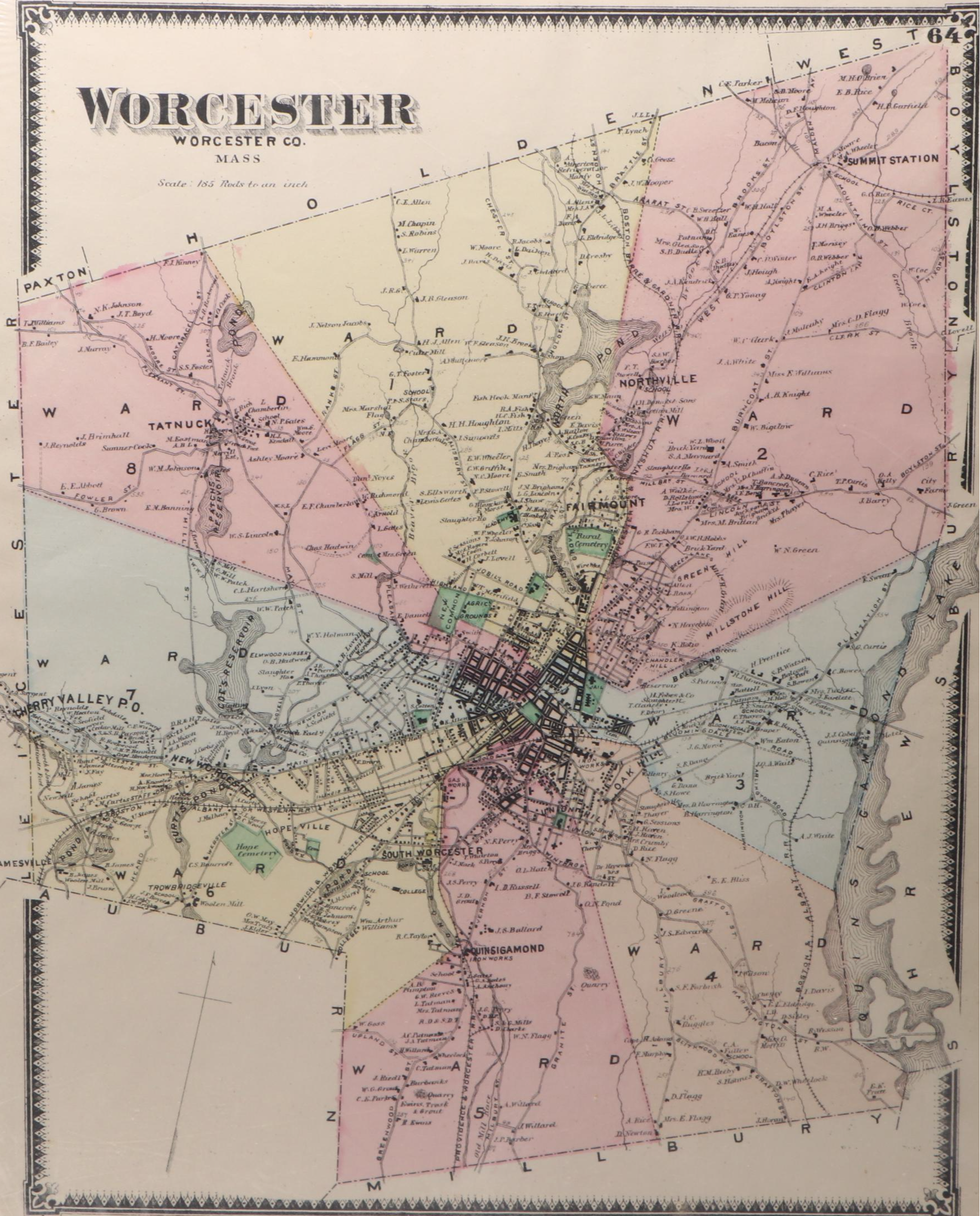 Hand-Colored Engraved Worcester County Massachusetts Maps, 1870