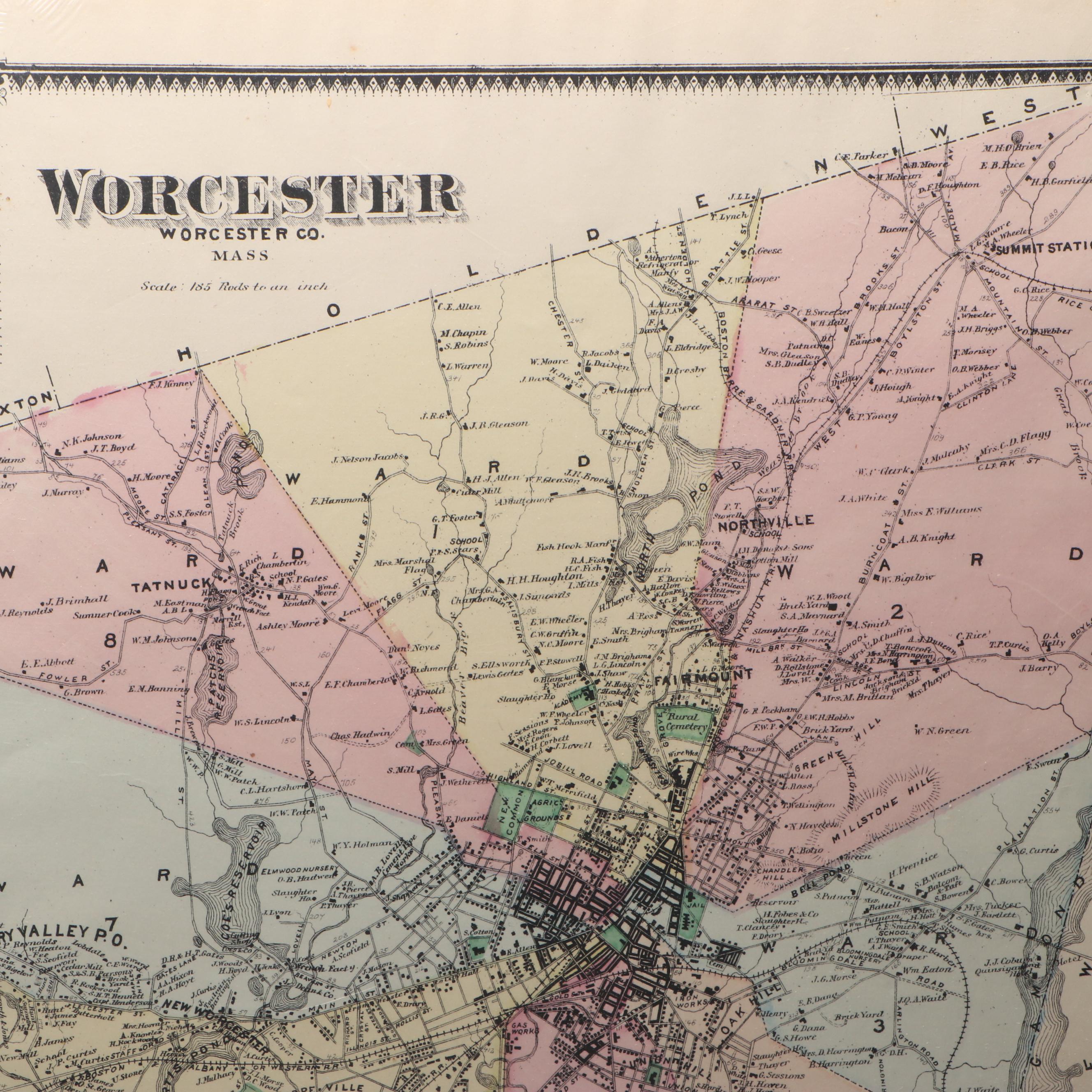 Hand-Colored Engraved Worcester County Massachusetts Maps, 1870