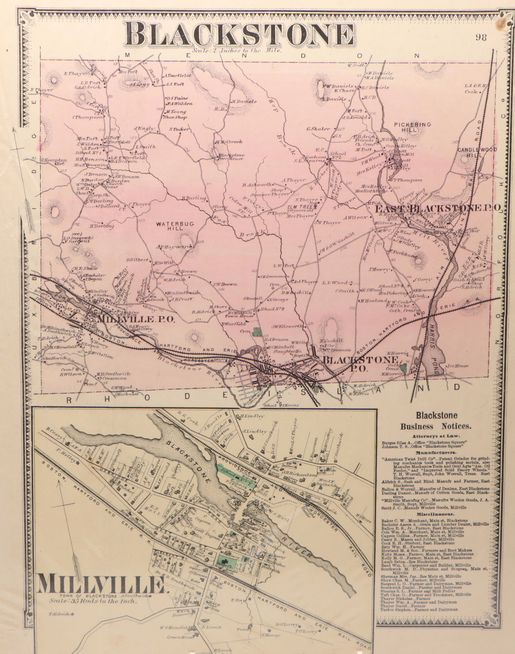 Hand-Colored Engraved Worcester County Massachusetts Maps, 1870