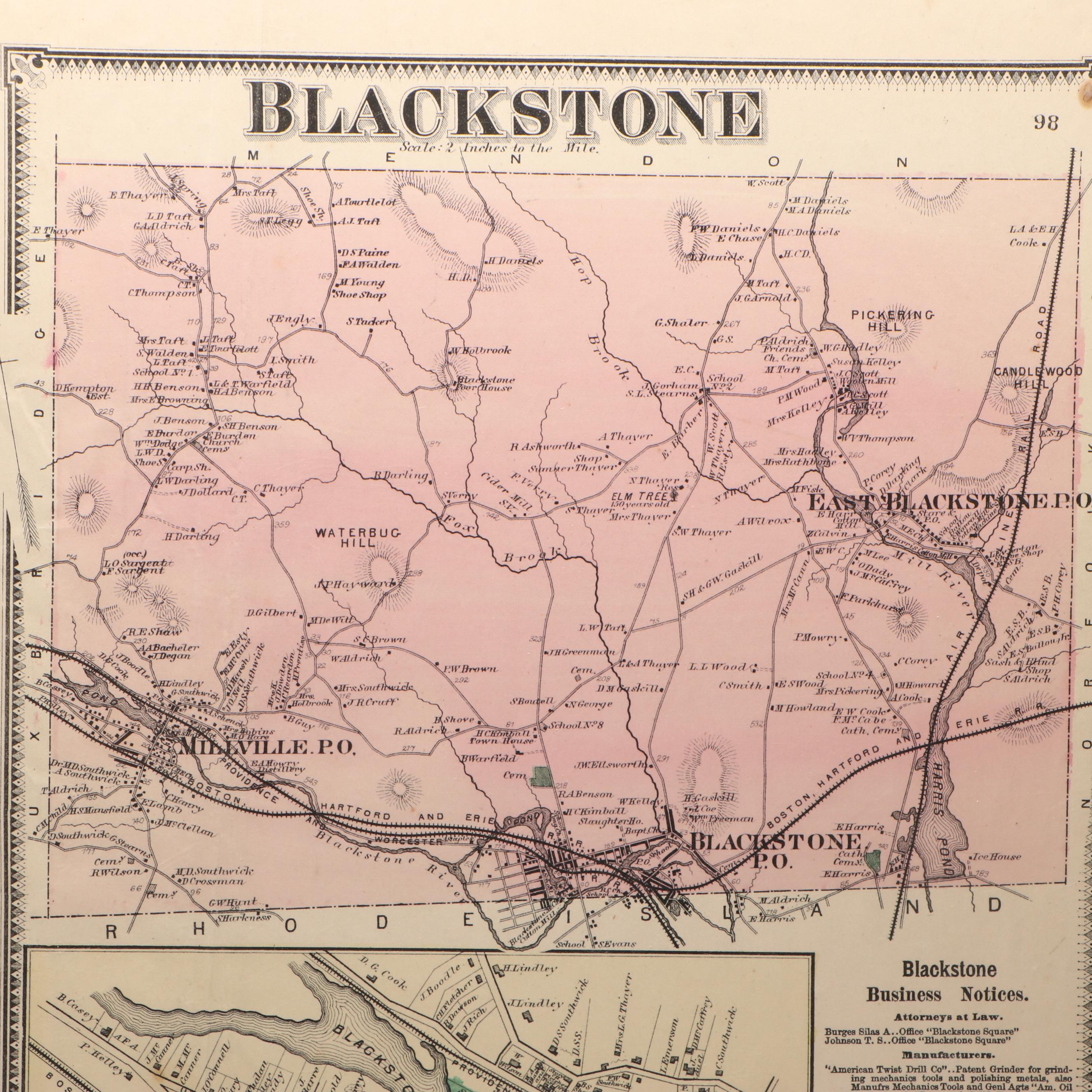 Hand-Colored Engraved Worcester County Massachusetts Maps, 1870