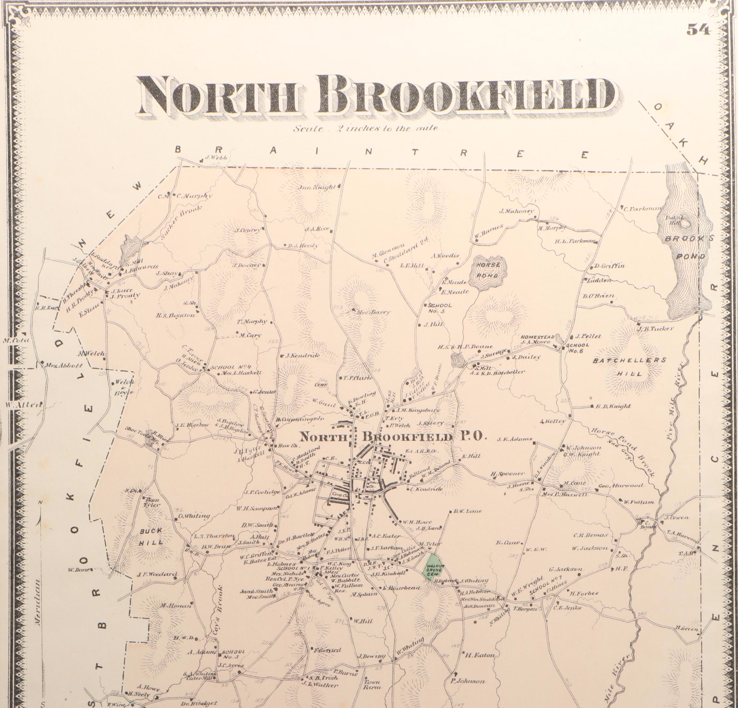 Hand-Colored Engraved Worcester County Massachusetts Maps, 1870