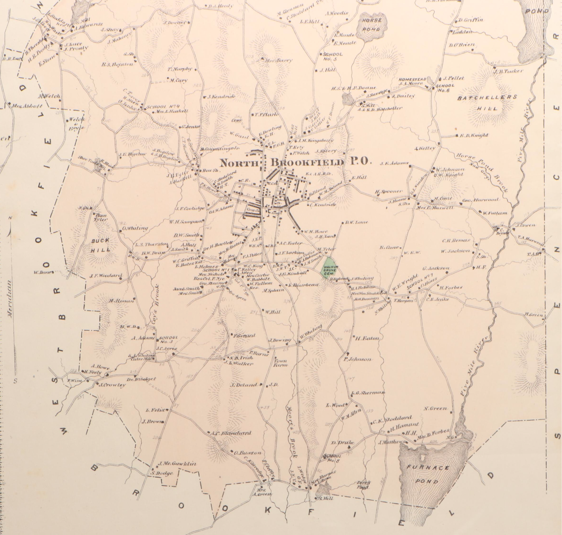 Hand-Colored Engraved Worcester County Massachusetts Maps, 1870