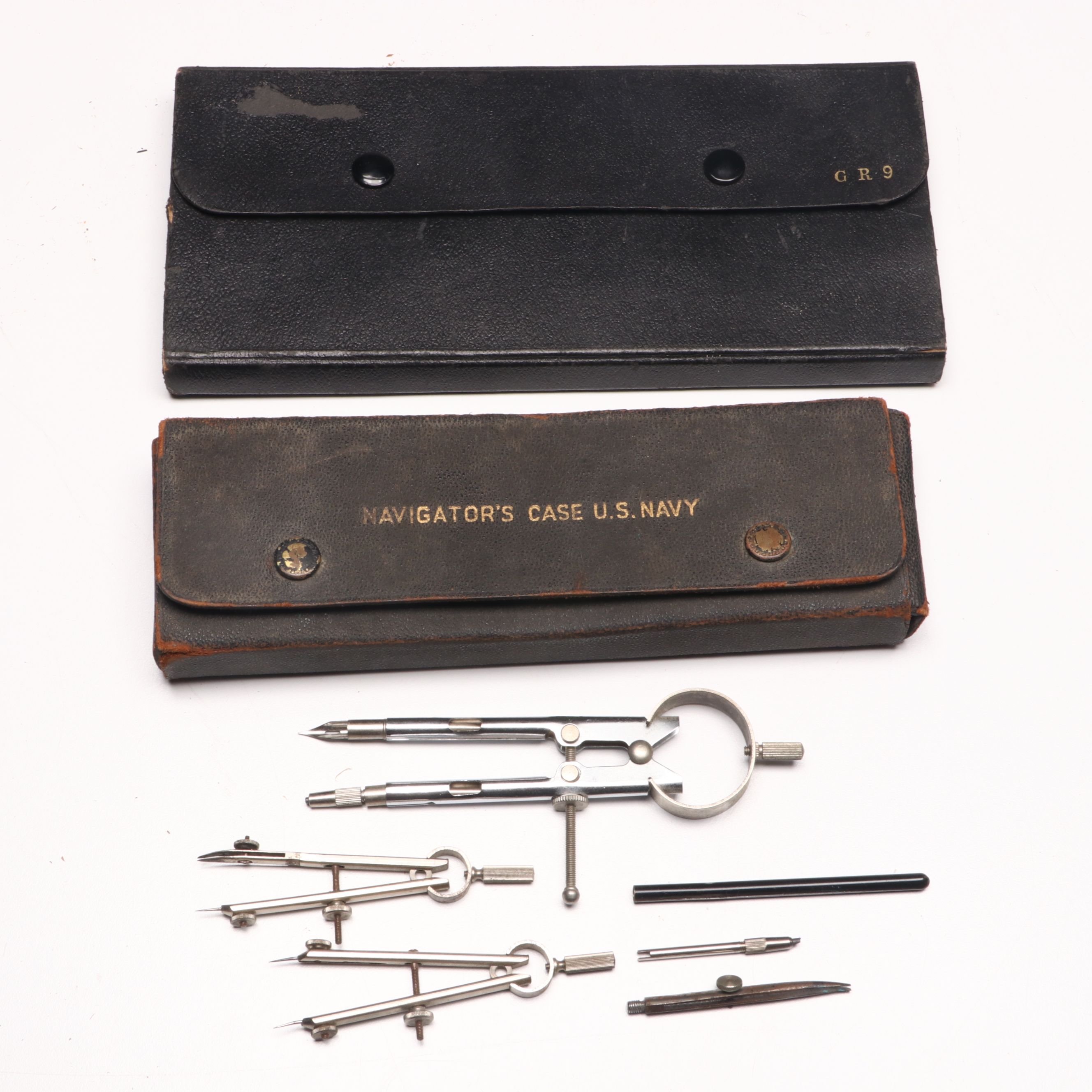 U.S. Navy Navigator Drawing Compass Case with More Vintage Drafting Tools