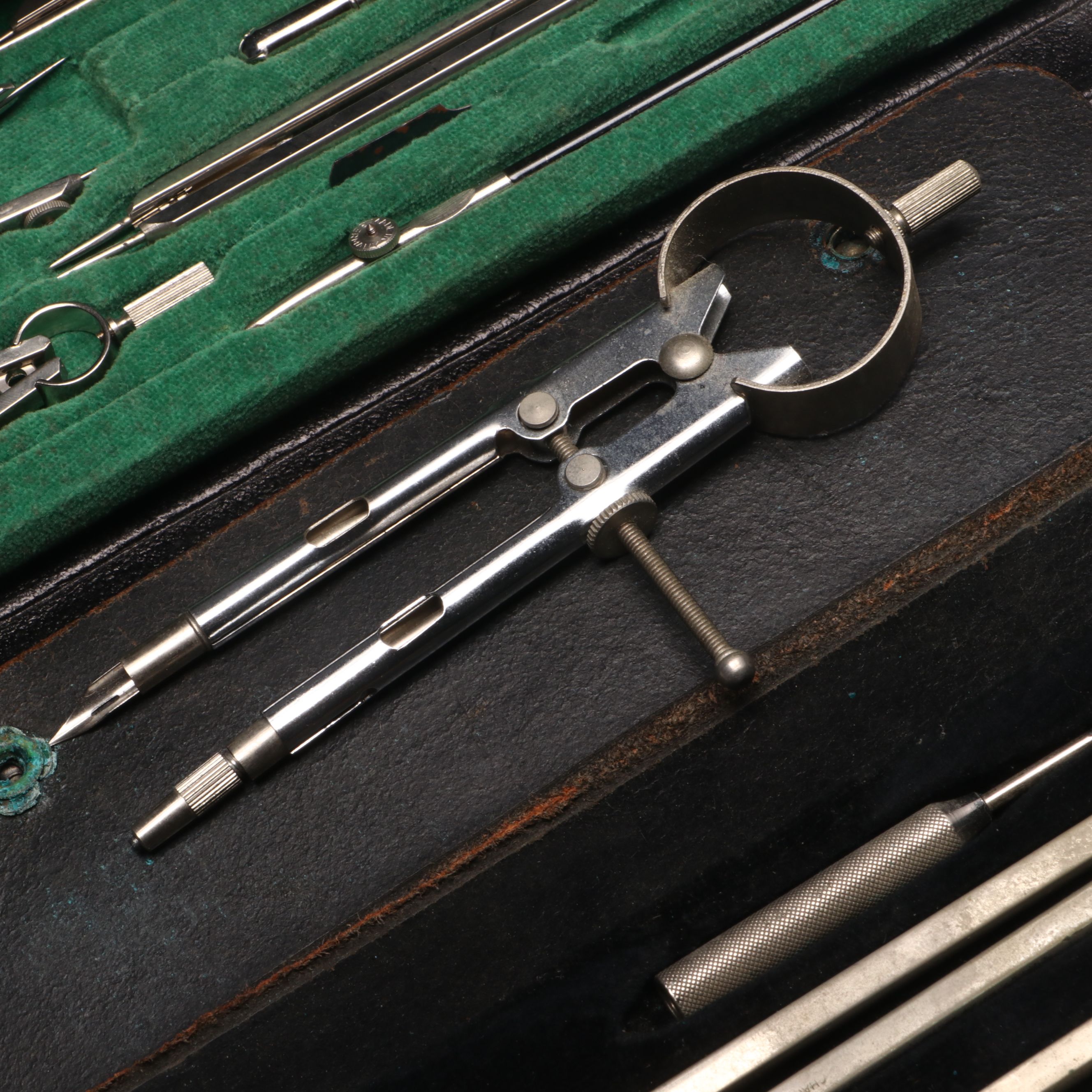 U.S. Navy Navigator Drawing Compass Case with More Vintage Drafting Tools