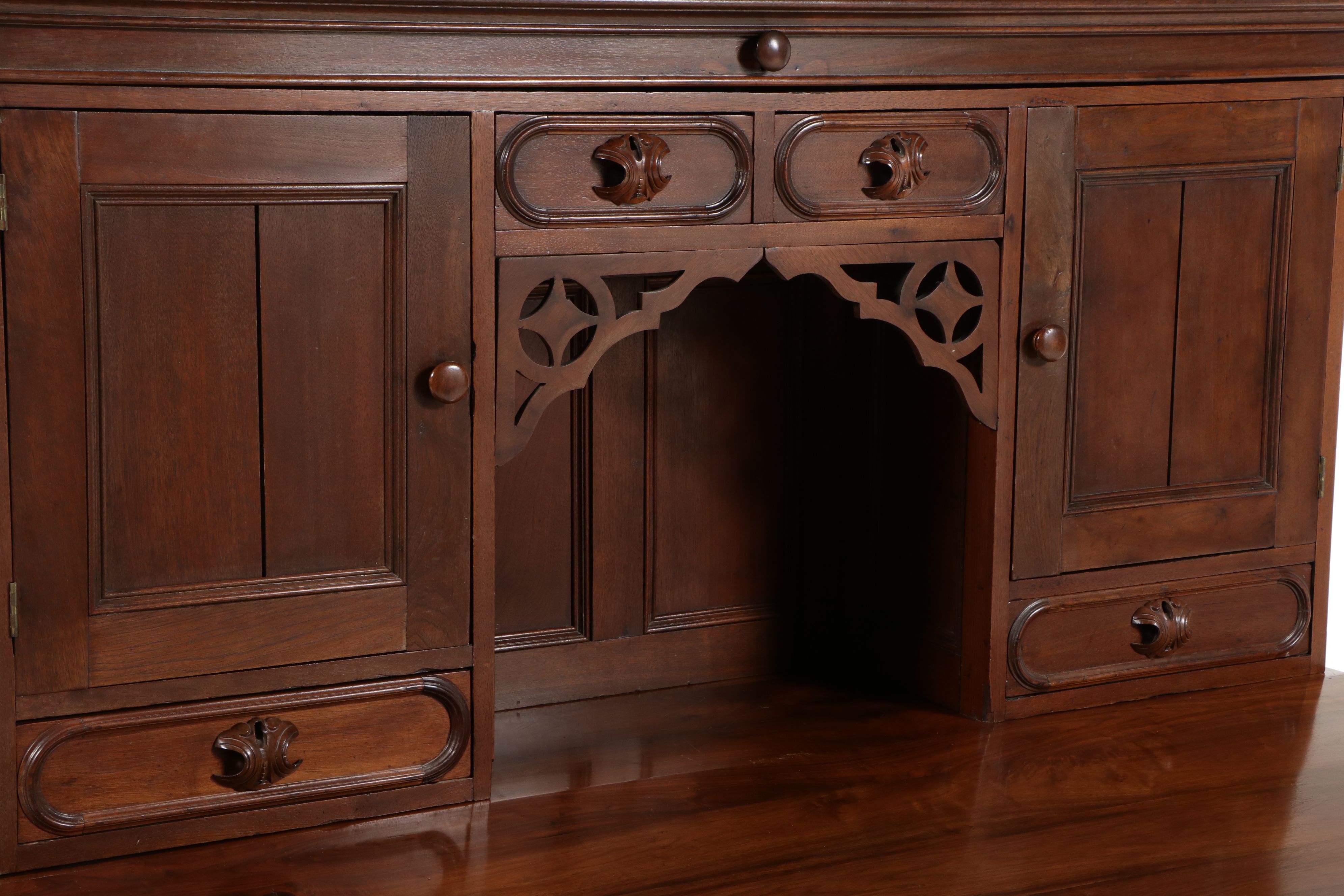 Victorian Gothic Revival Walnut Secretary Desk, Mid to Late 19th Century