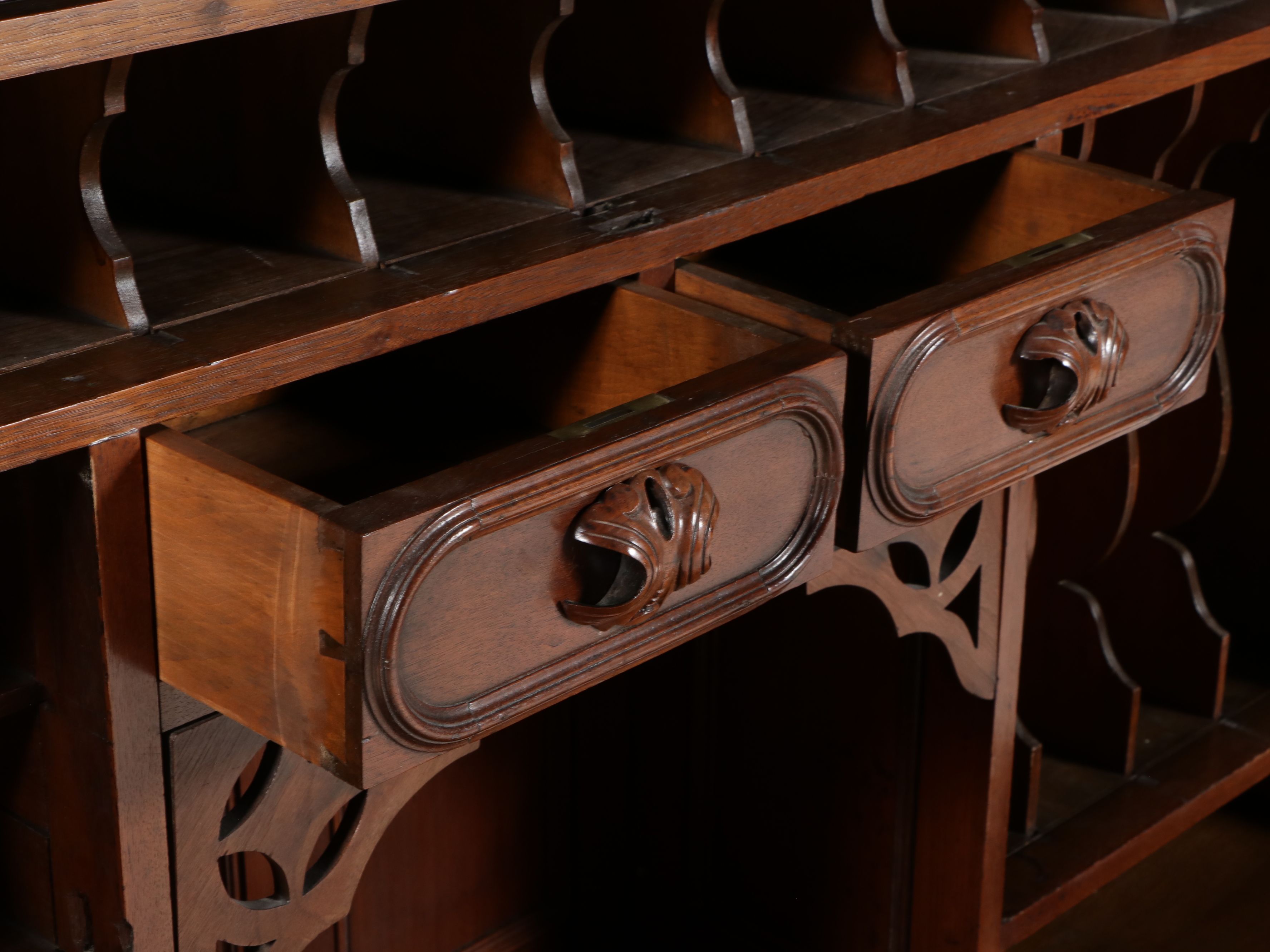 Victorian Gothic Revival Walnut Secretary Desk, Mid to Late 19th Century