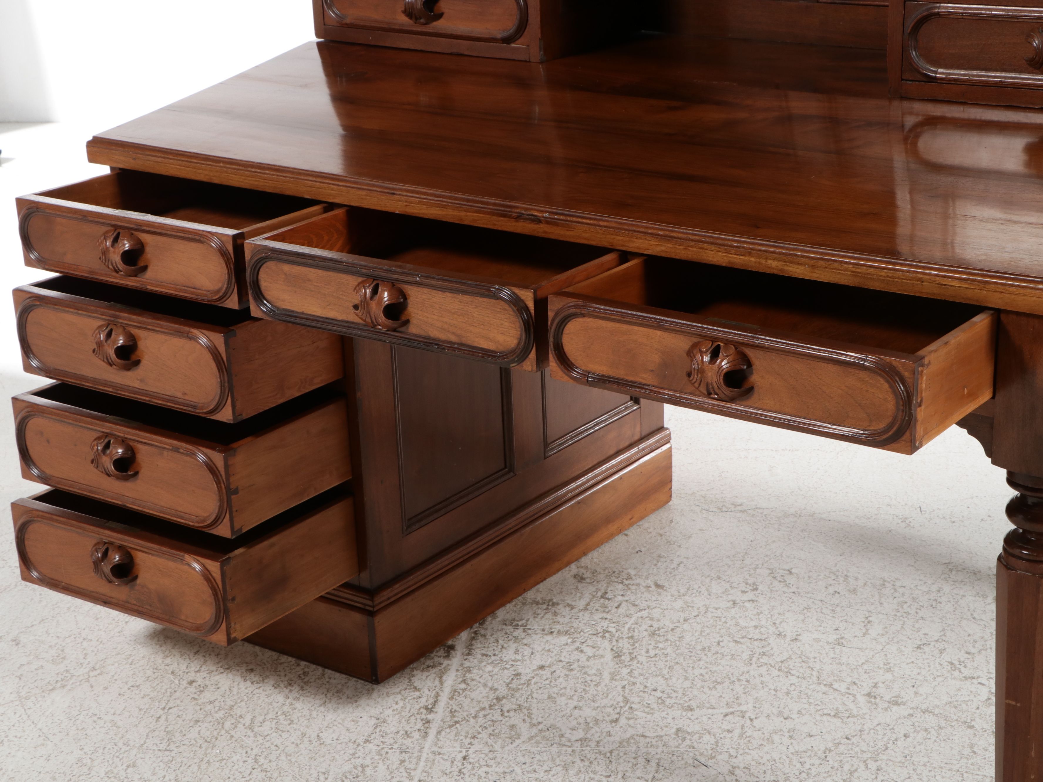 Victorian Gothic Revival Walnut Secretary Desk, Mid to Late 19th Century