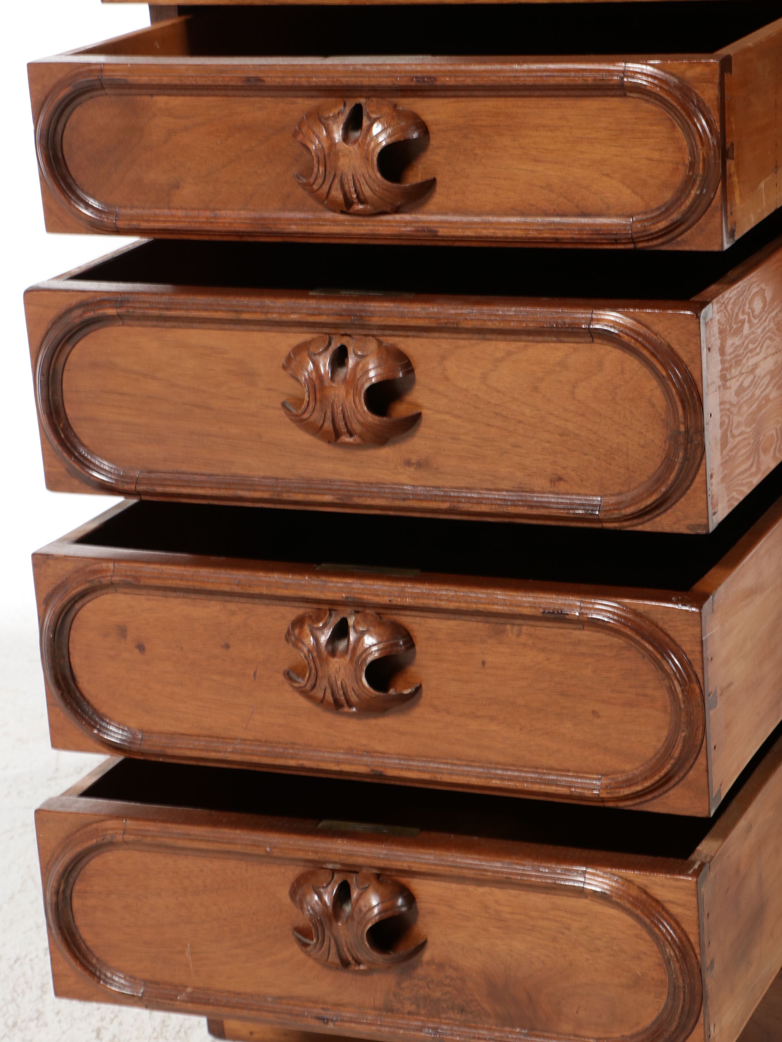 Victorian Gothic Revival Walnut Secretary Desk, Mid to Late 19th Century