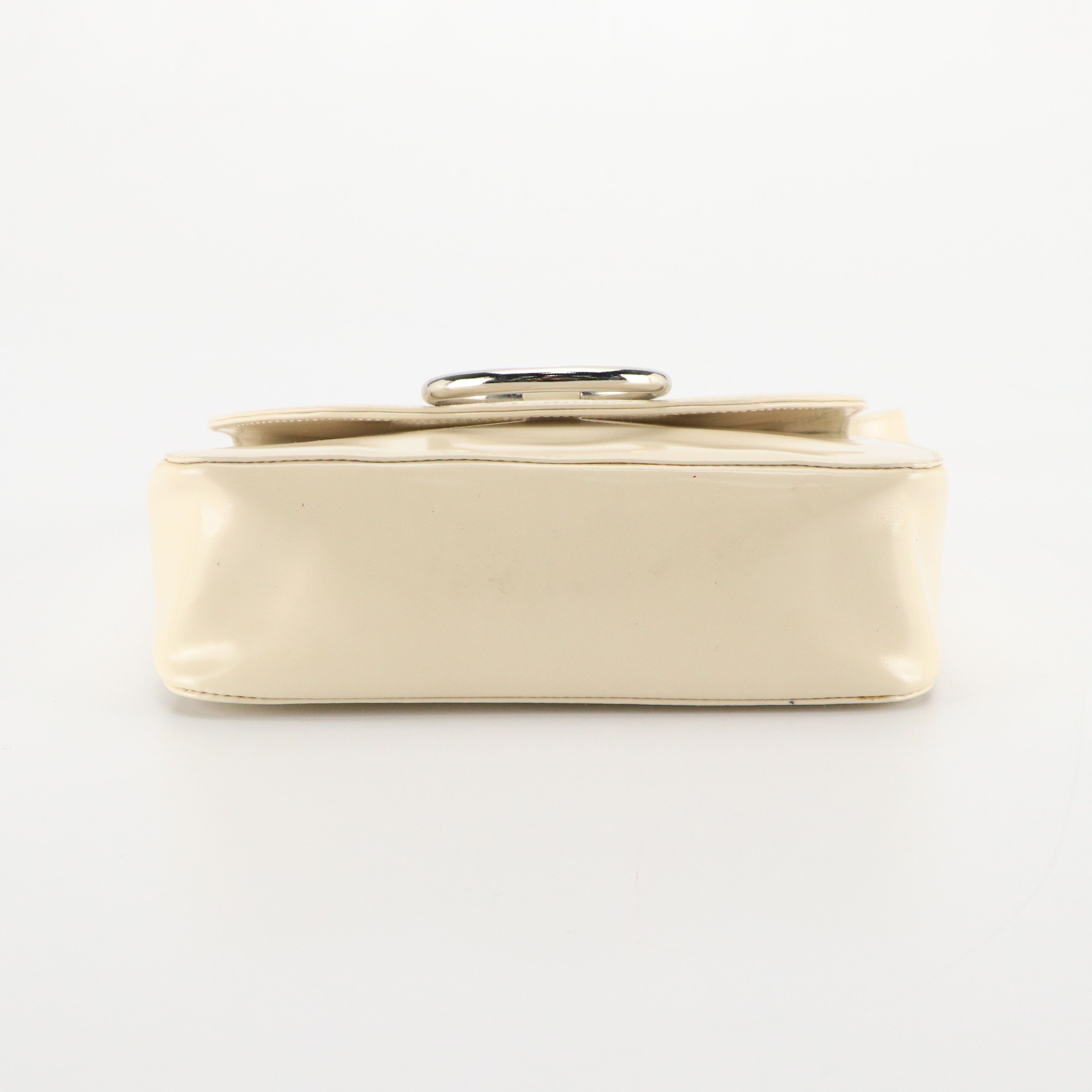 Prada Small Ring-Flap Shoulder Bag in Ivory Patent Leather