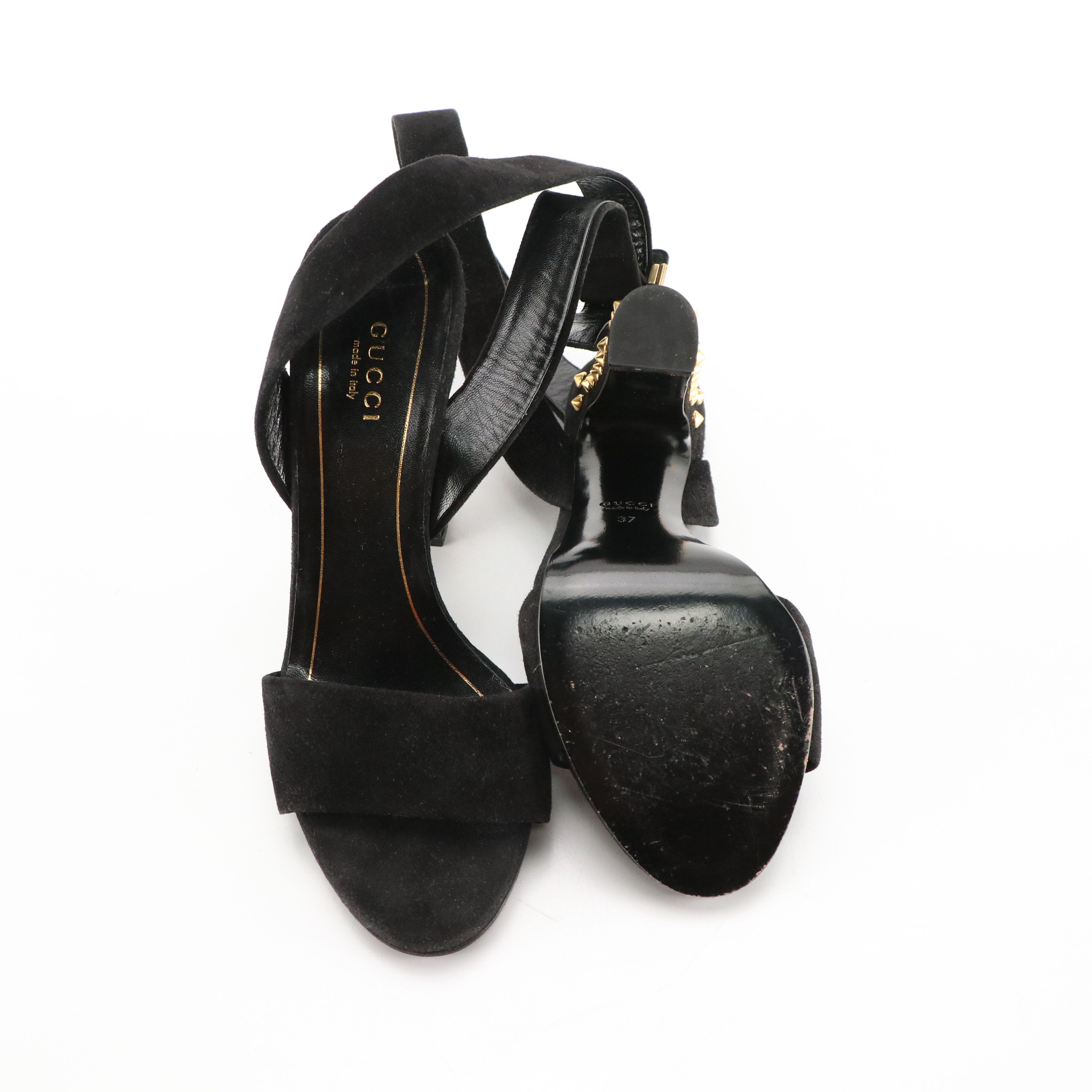 Gucci Studded Ankle-Wrap Pumps in Black Suede