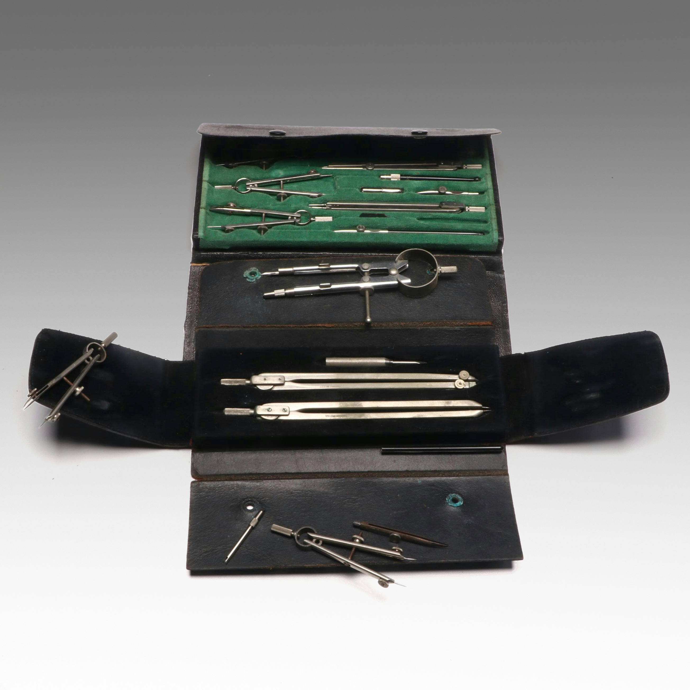 U.S. Navy Navigator Drawing Compass Case with More Vintage Drafting Tools