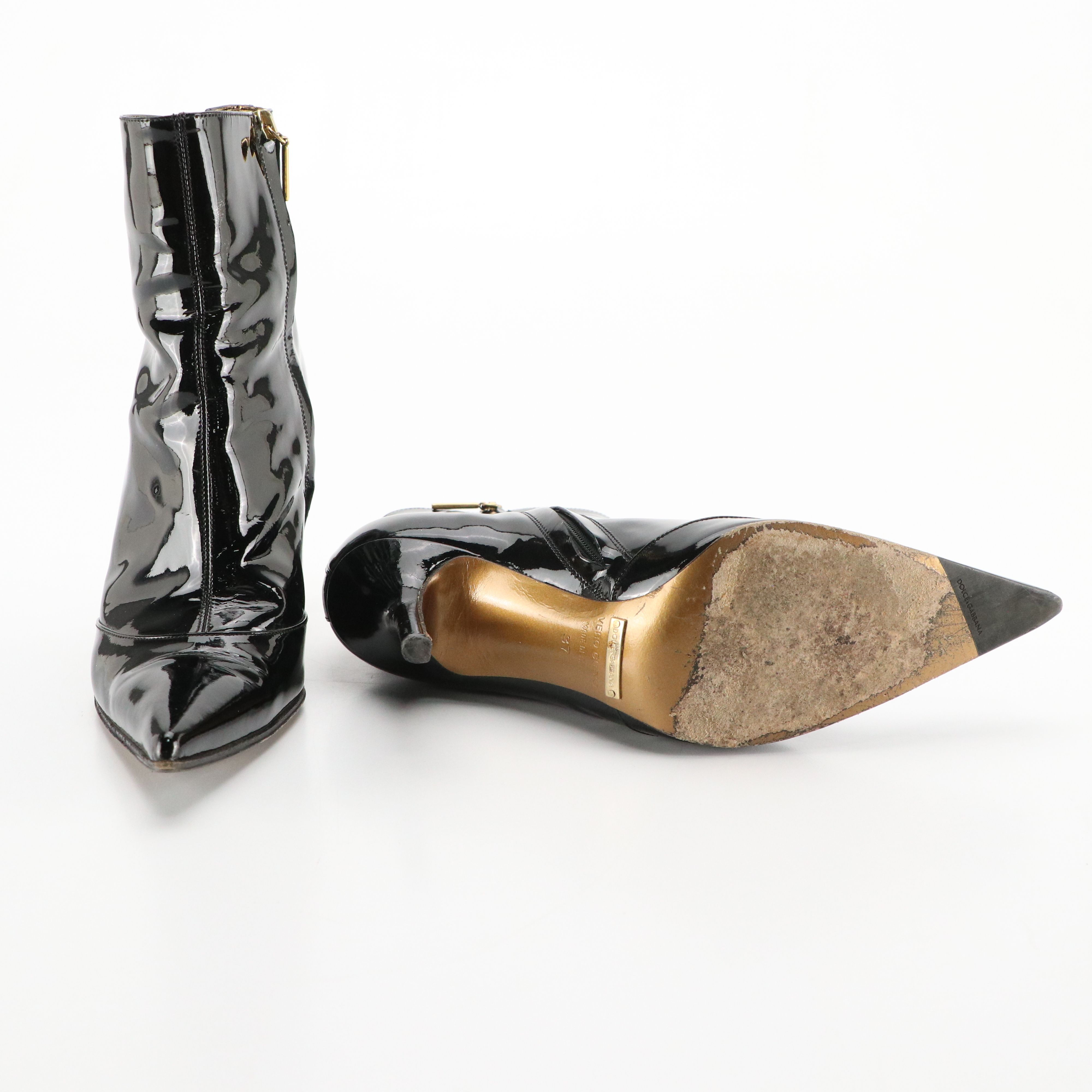 Dolce & Gabbana Heeled Ankle Booties in Shiny Black Patent Leather