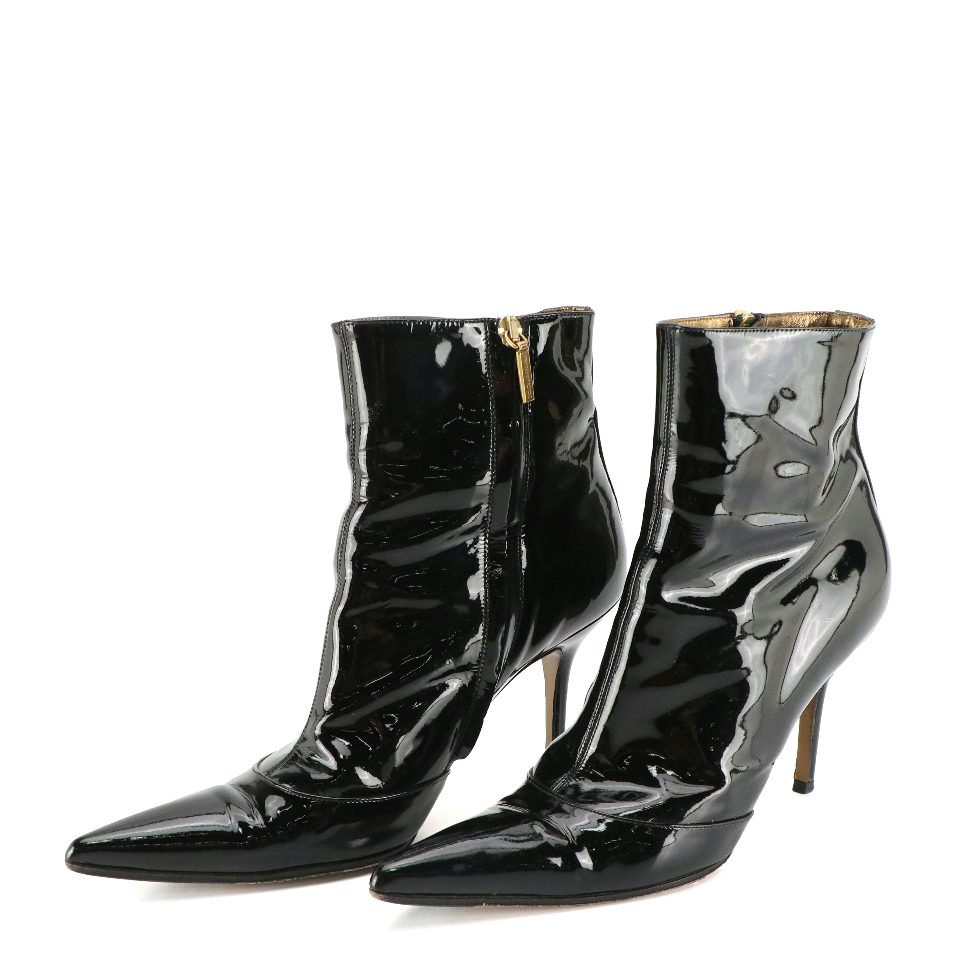 Dolce & Gabbana Heeled Ankle Booties in Shiny Black Patent Leather