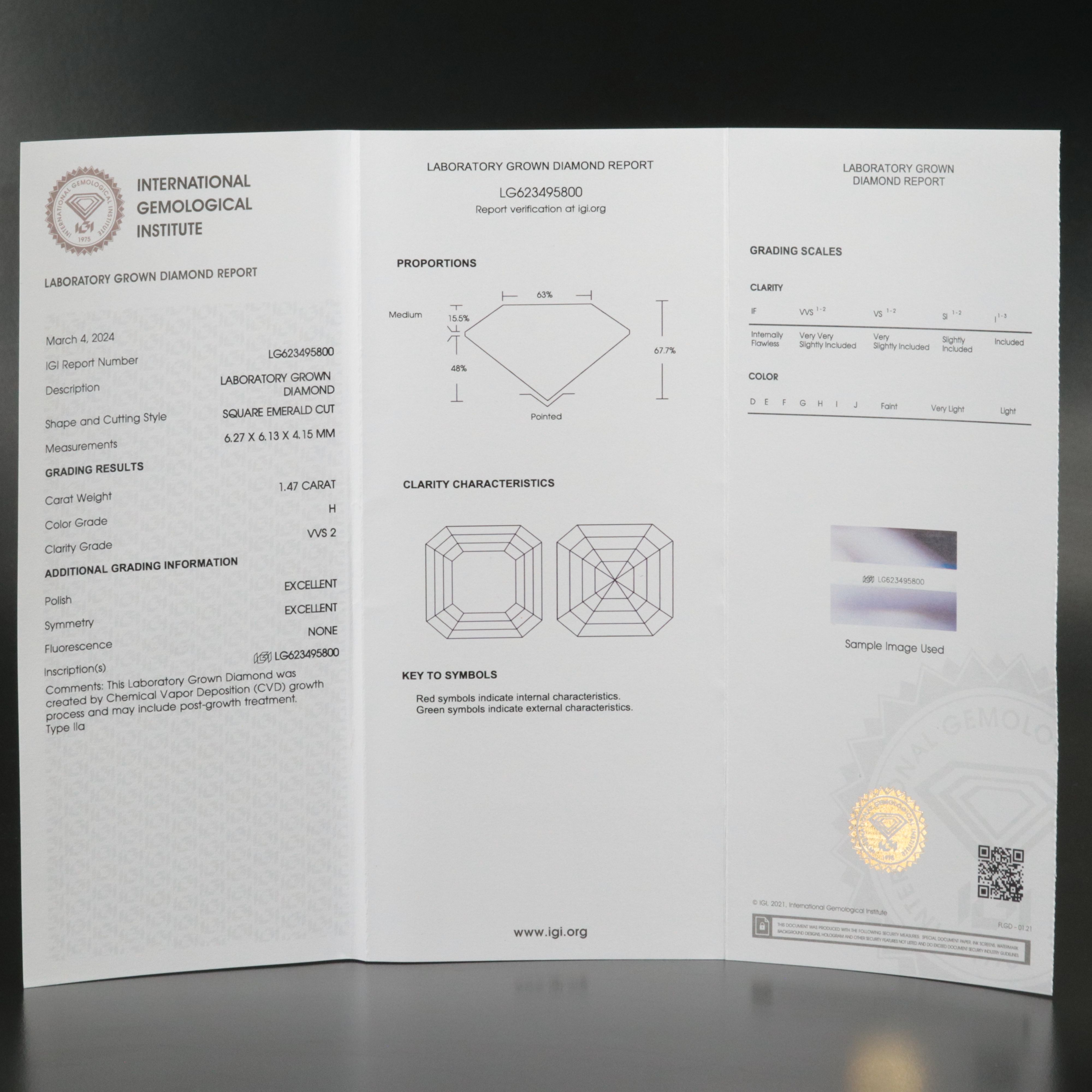 Loose 1.47 CT Lab Grown Diamond with IGI Report