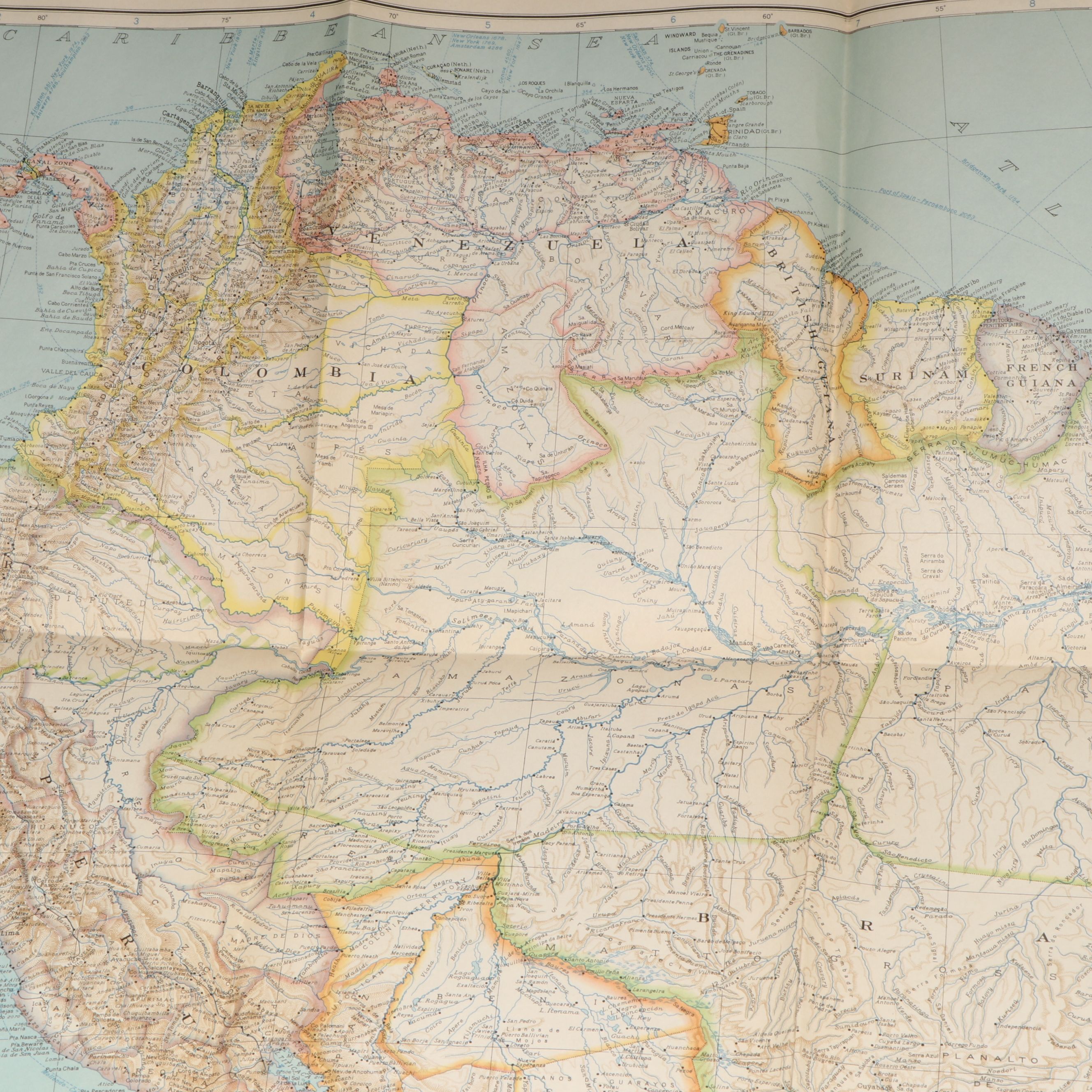 National Geographic Magazine "South America" Color Lithograph Map, 1937