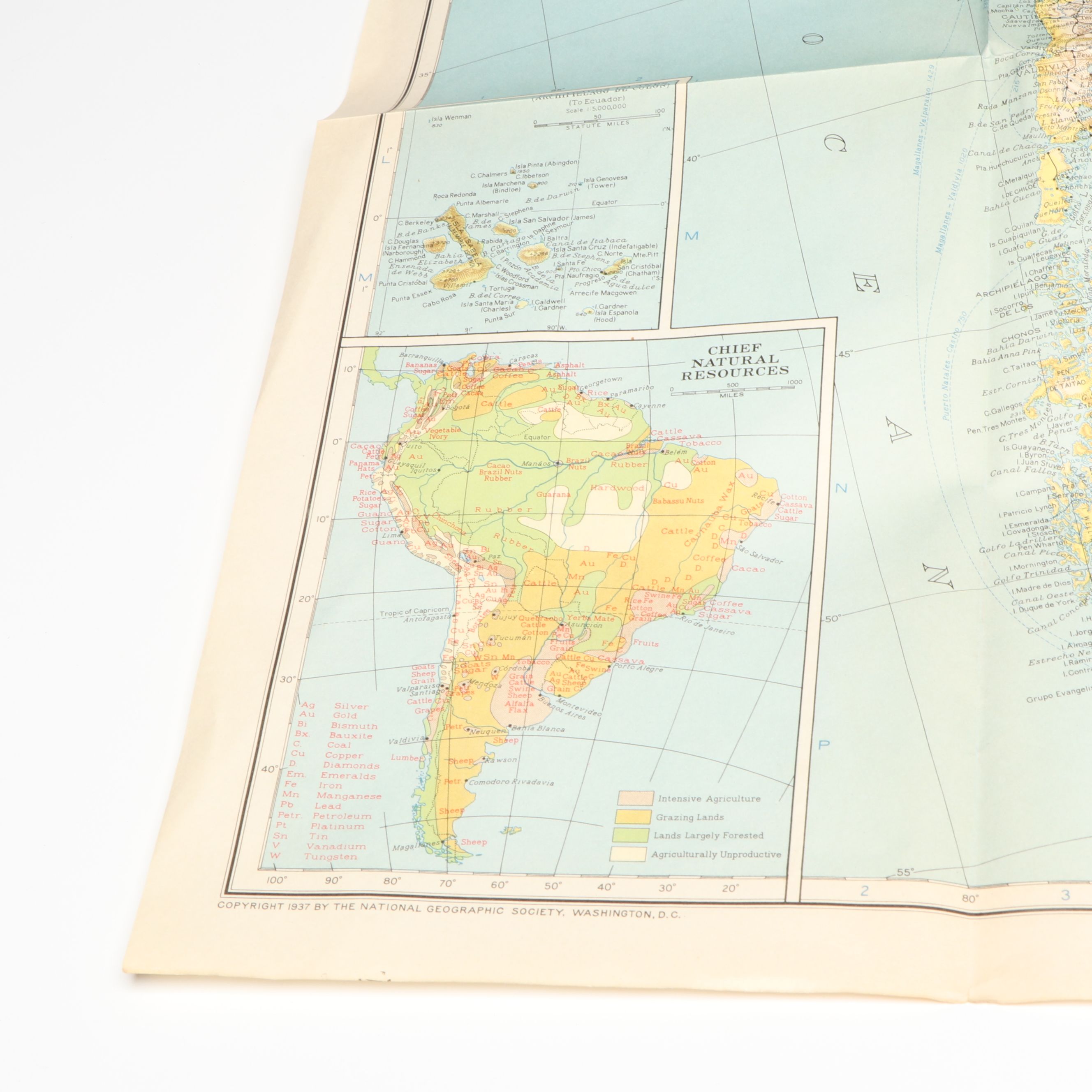 National Geographic Magazine "South America" Color Lithograph Map, 1937