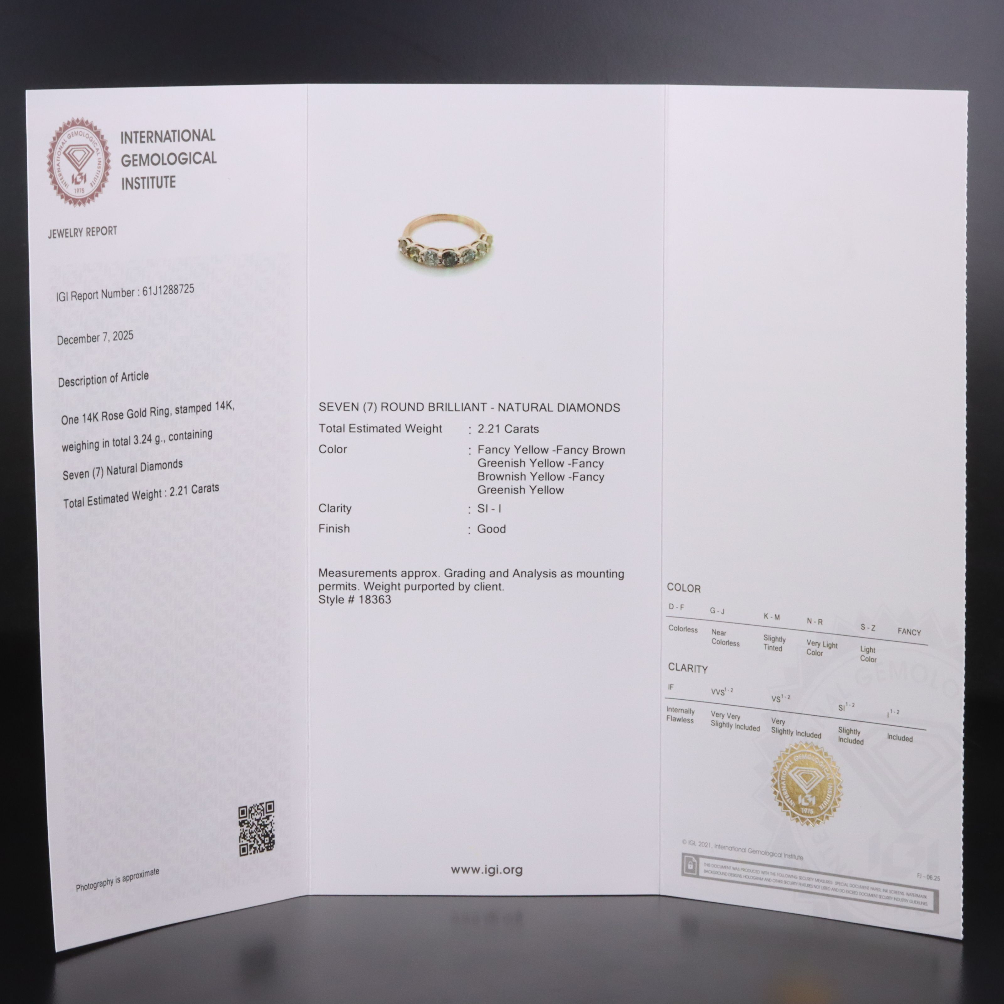 14K Rose Gold 2.21 CTW Diamond Ring with IGI Jewelry Report