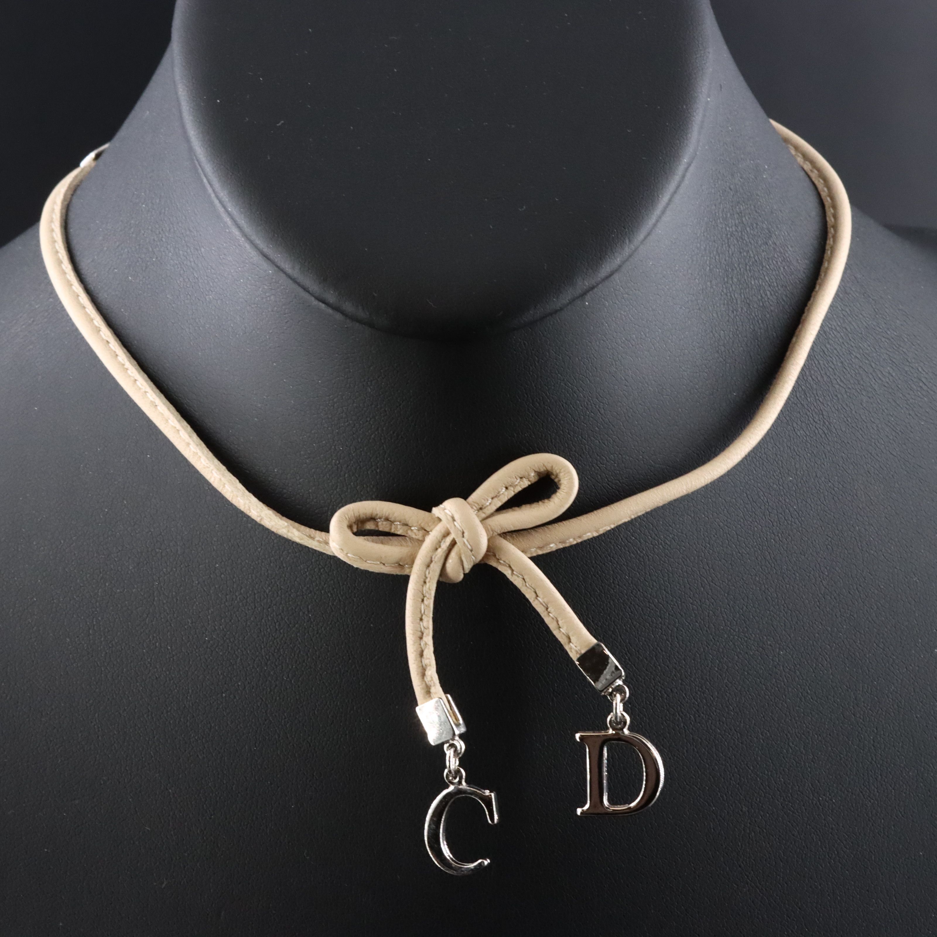 Christian Dior CD Leather Bow Choker Necklace