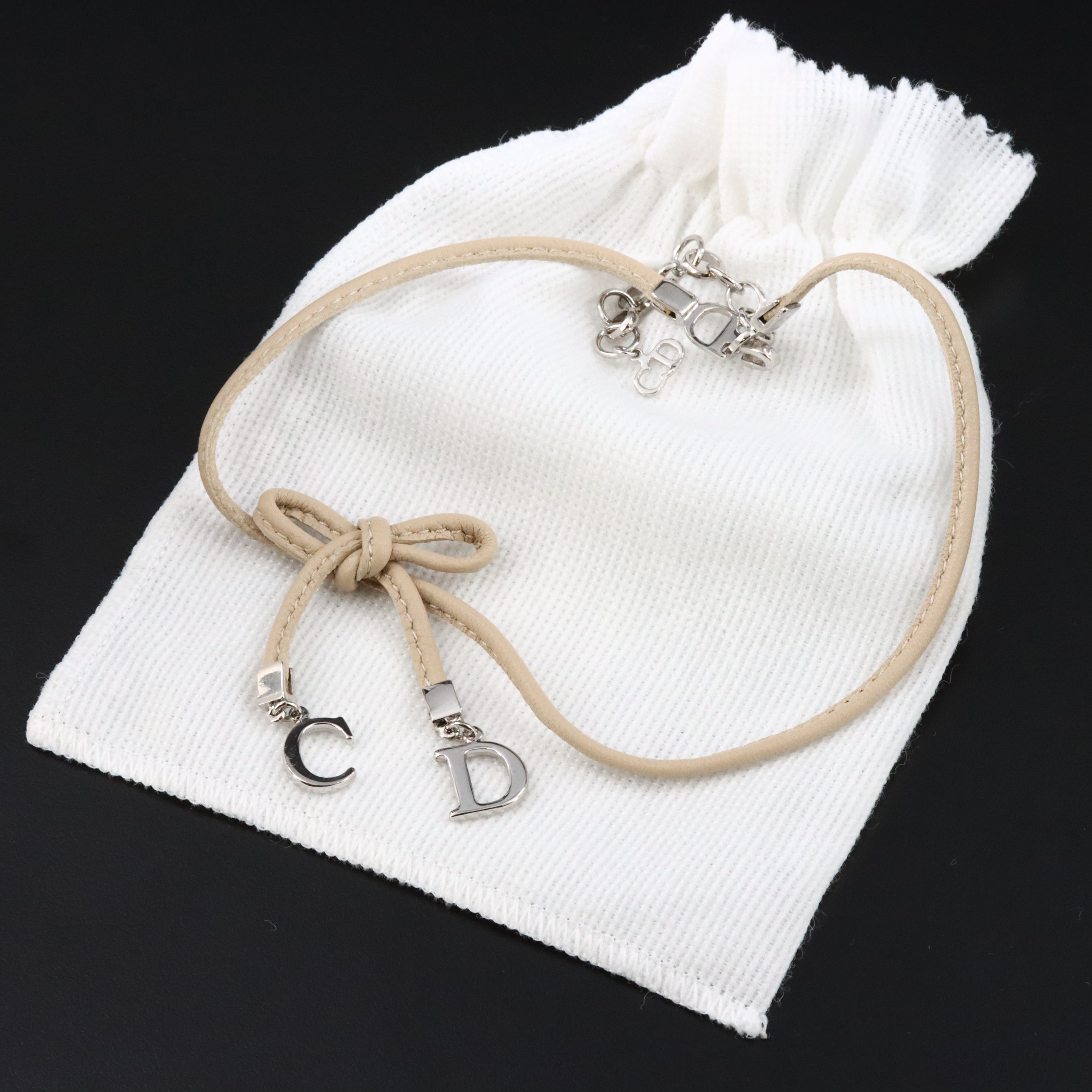 Christian Dior CD Leather Bow Choker Necklace