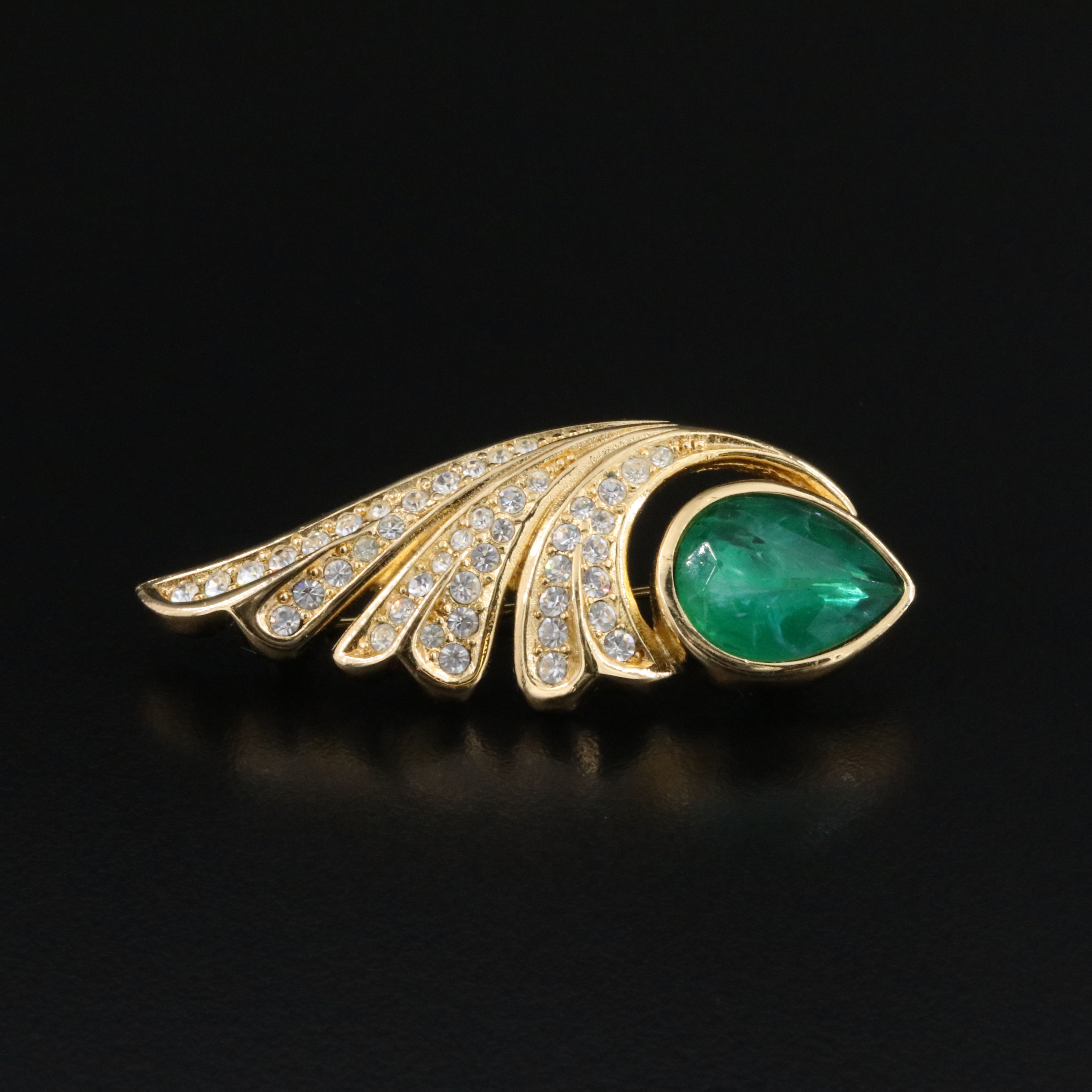 Christian Dior Green and White Crystal Brooch