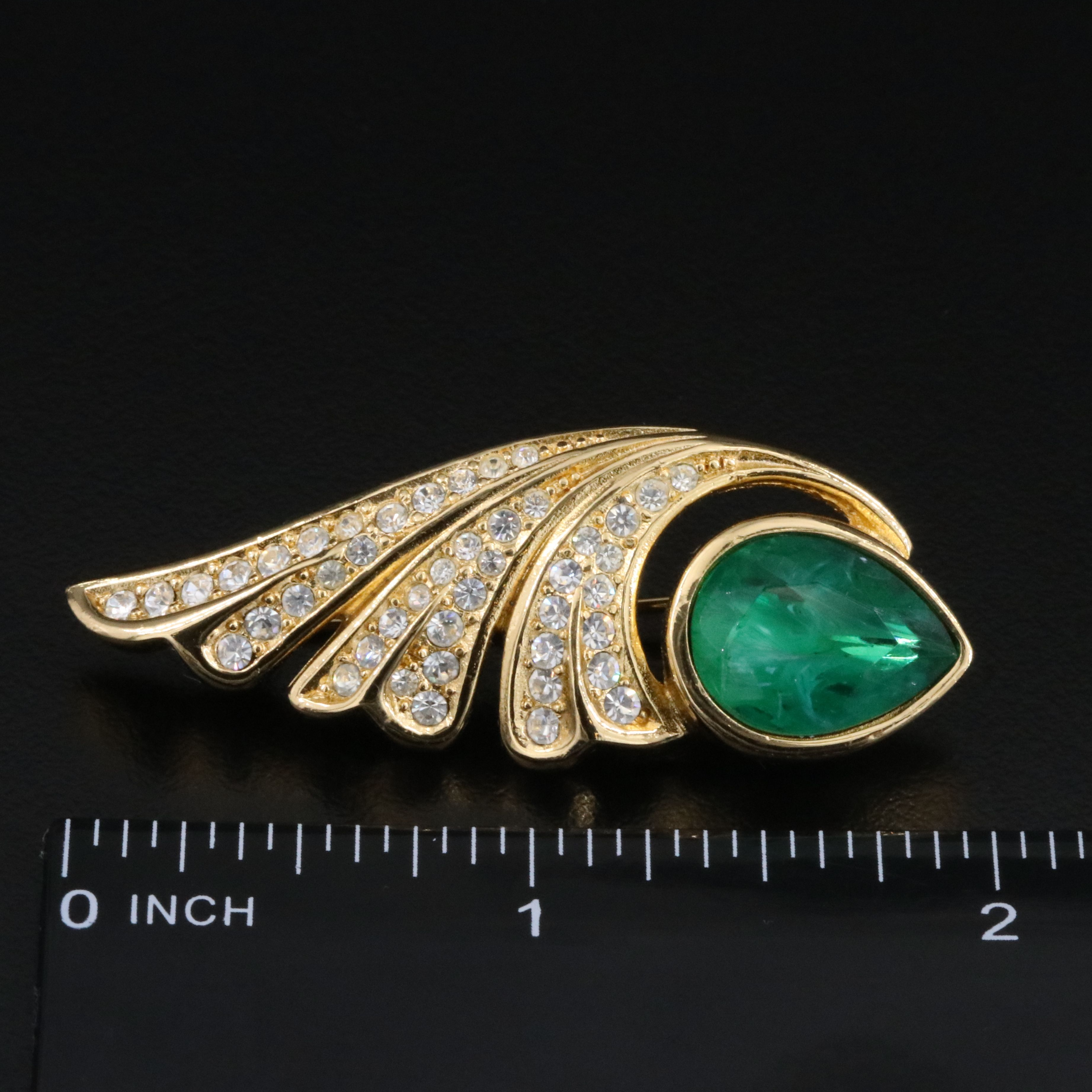 Christian Dior Green and White Crystal Brooch