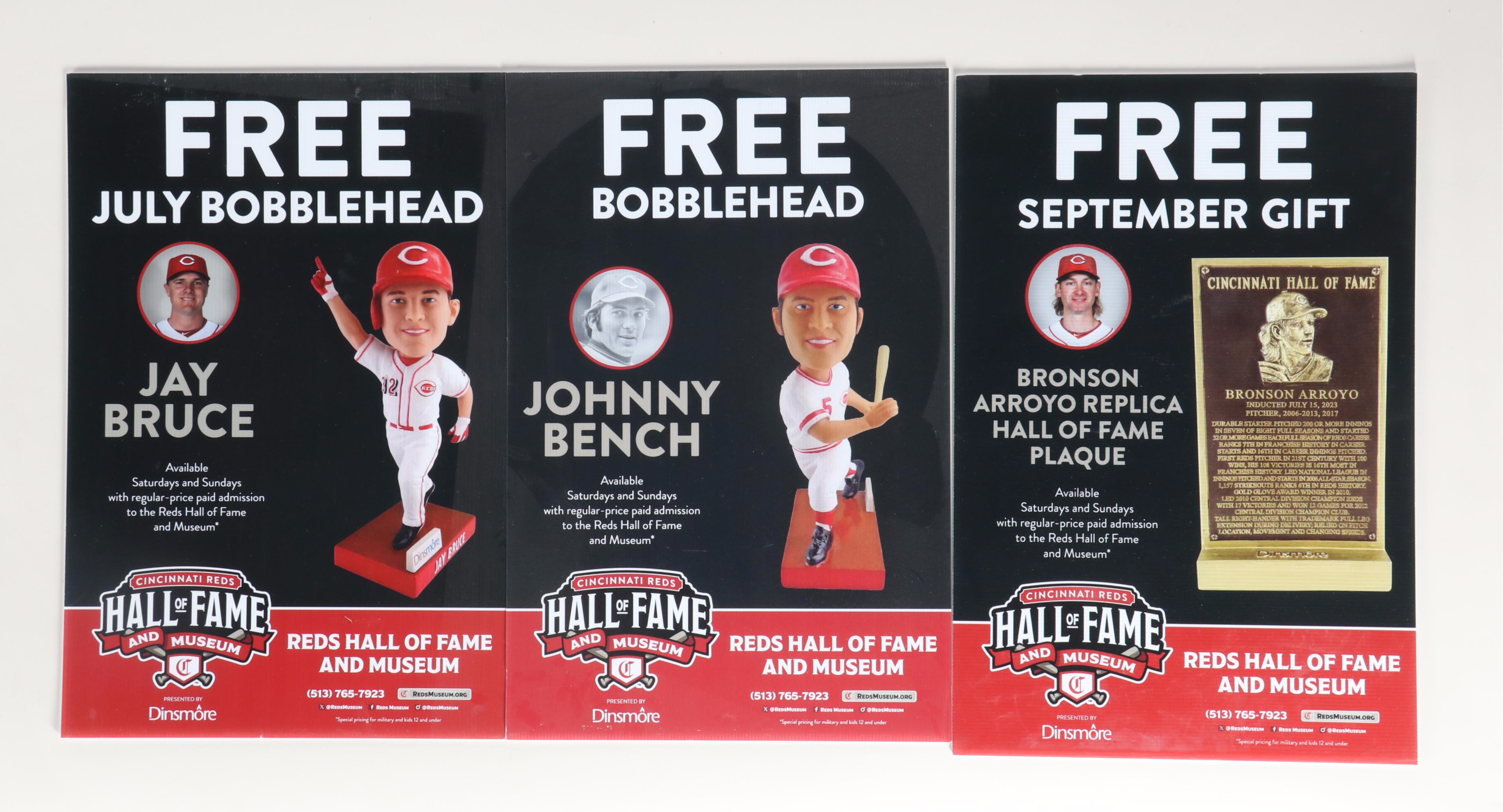 Cincinnati Reds Hall of Fame Signs Featuring Johnny Bench and More