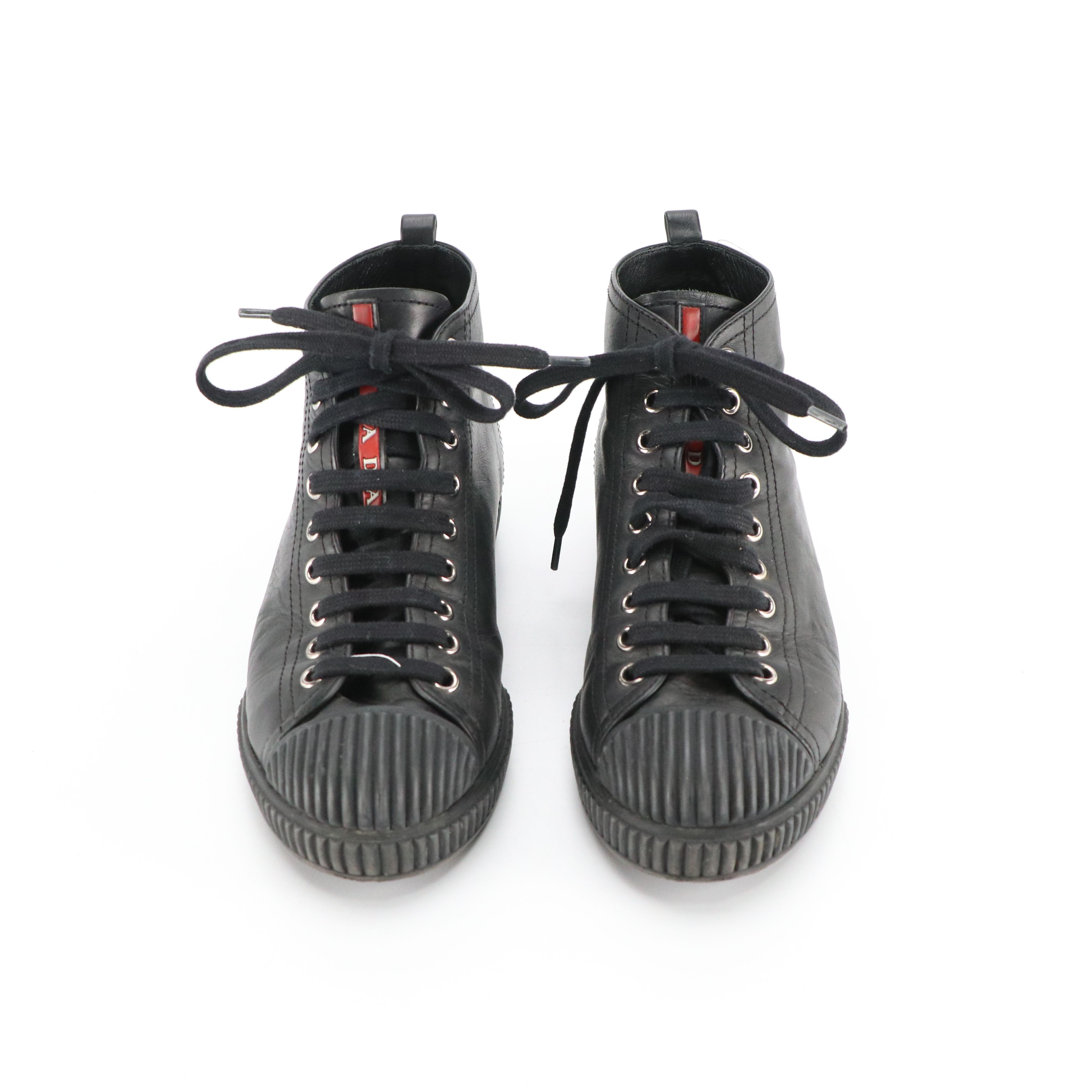Prada High-Top Sneakers in Black Lambskin Leather