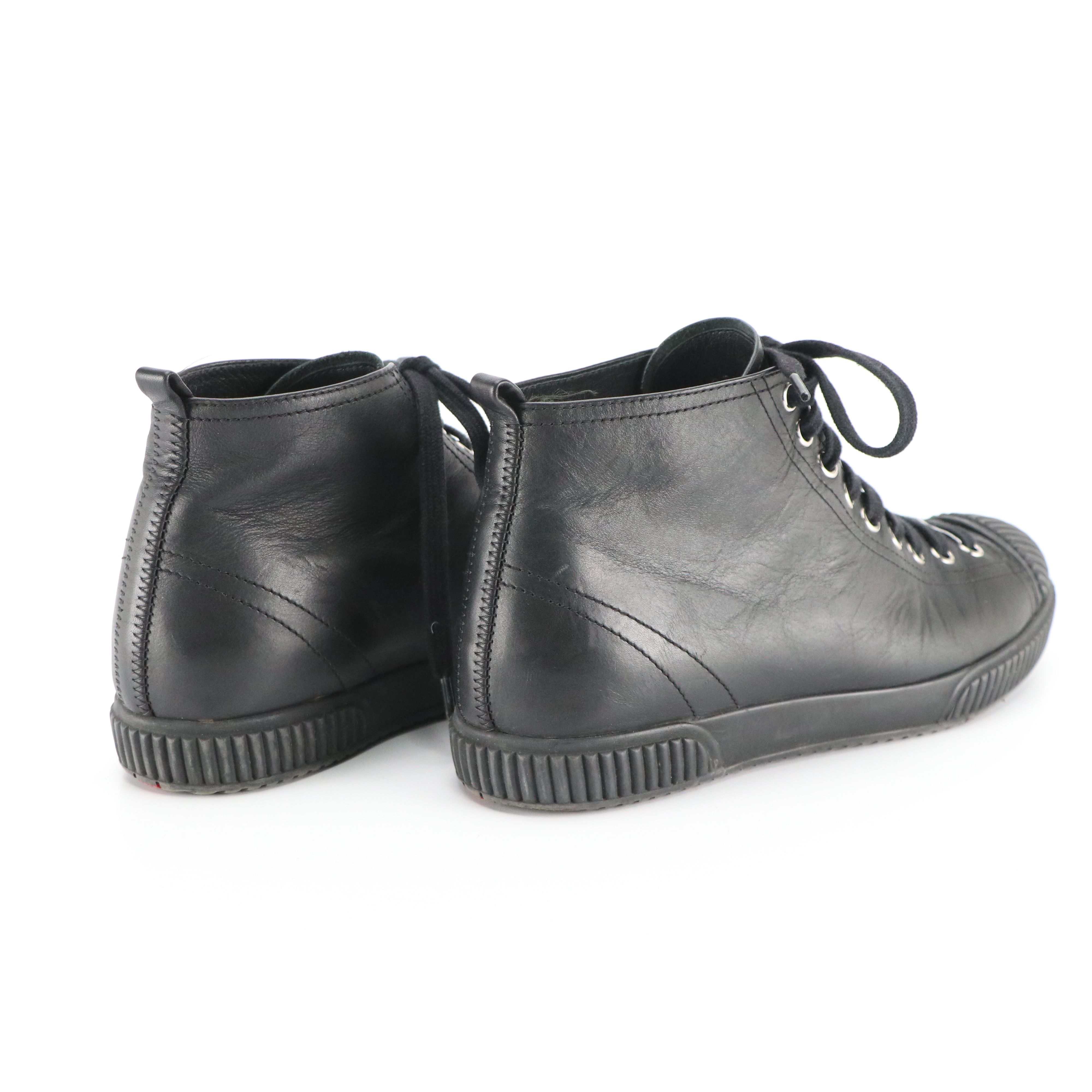 Prada High-Top Sneakers in Black Lambskin Leather