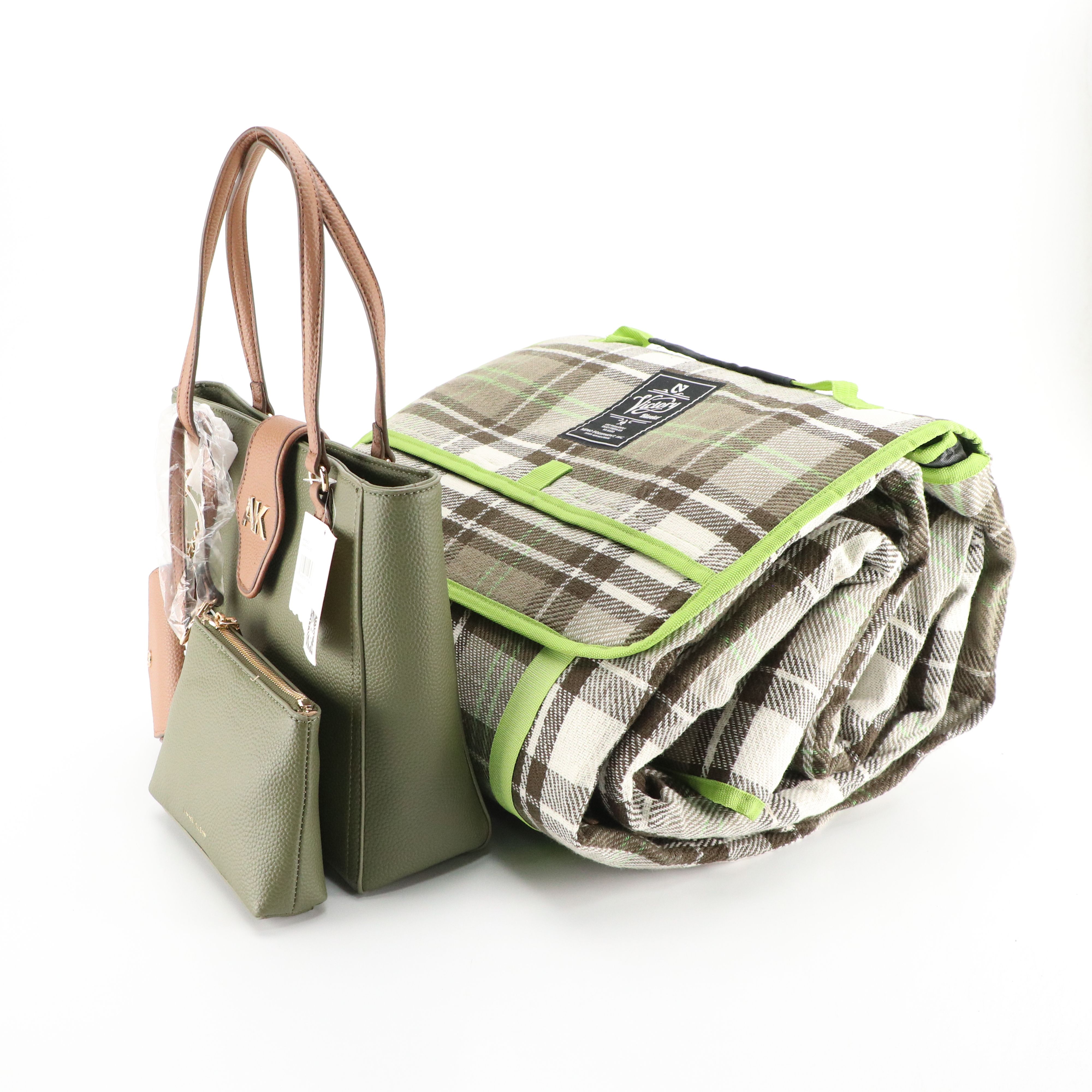 Anne Klein Lennon Tote in Olive Leather, Nemo Equipment "Victory" Picnic Blanket
