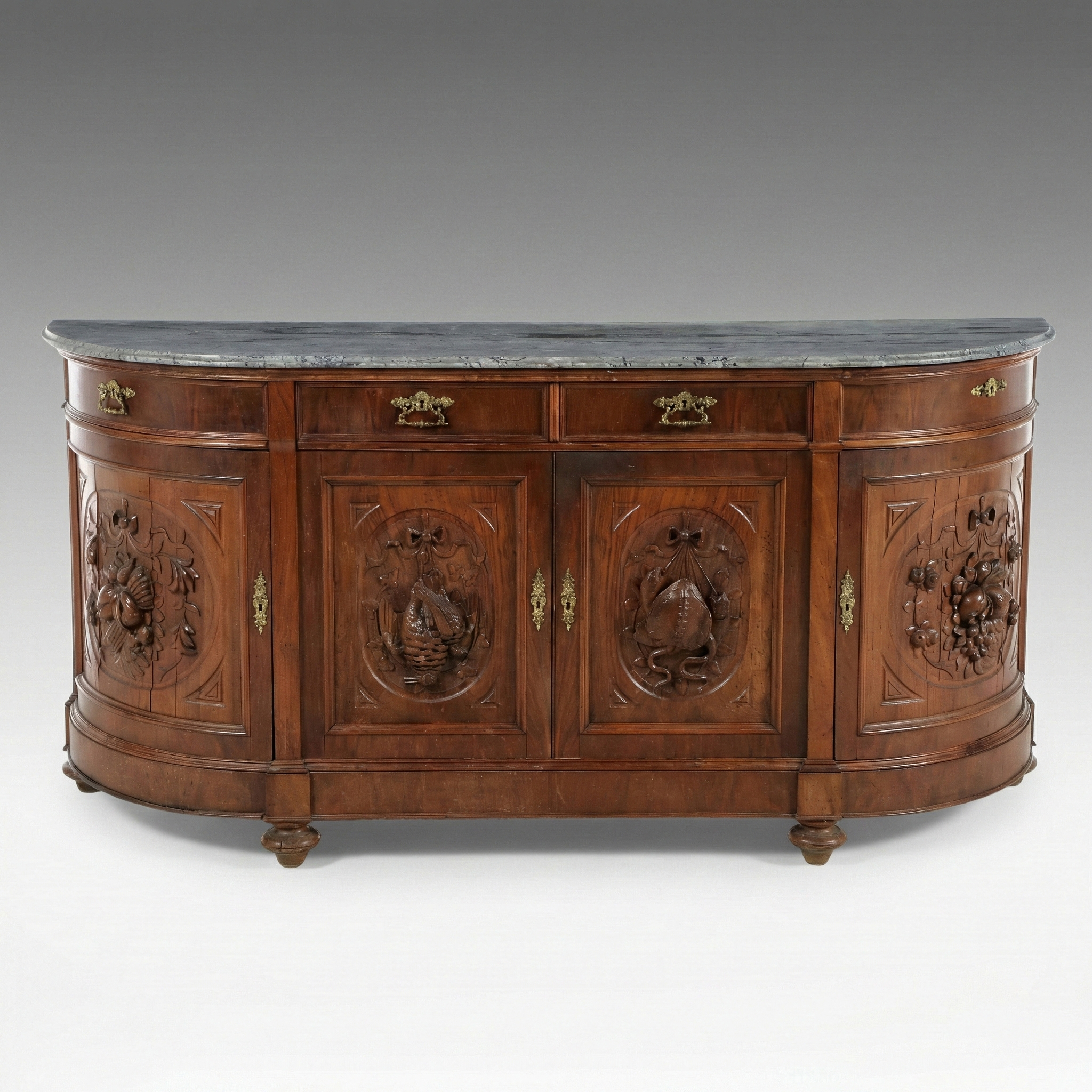 Italian Renaissance Revival Walnut Credenza with Bardiglio Marble Top, 19th C.