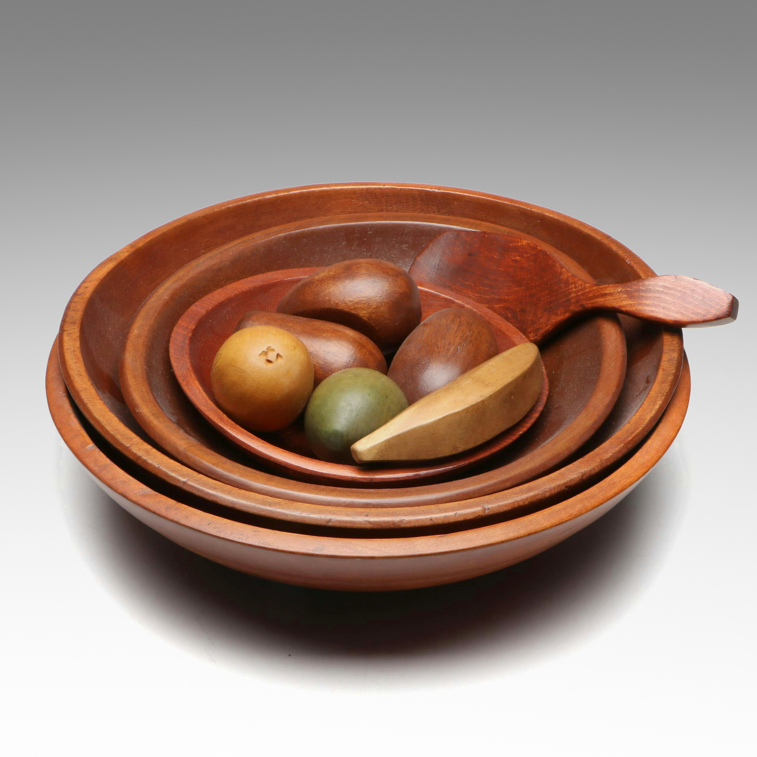Mid Century Modern Turned Wood Bowls and Fruit