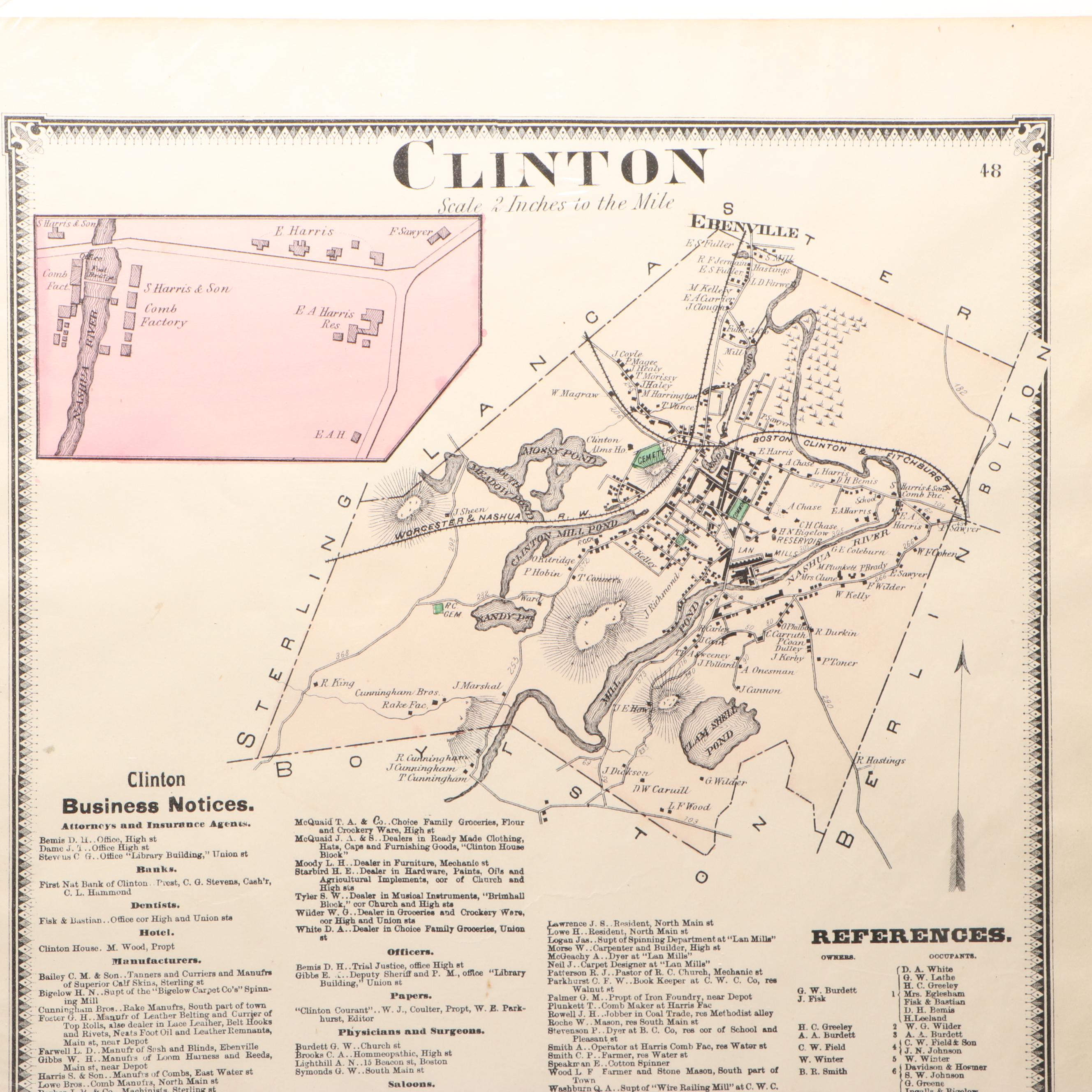 Hand-Colored Engraved Maps from "Worcester County Massachusetts", 1870