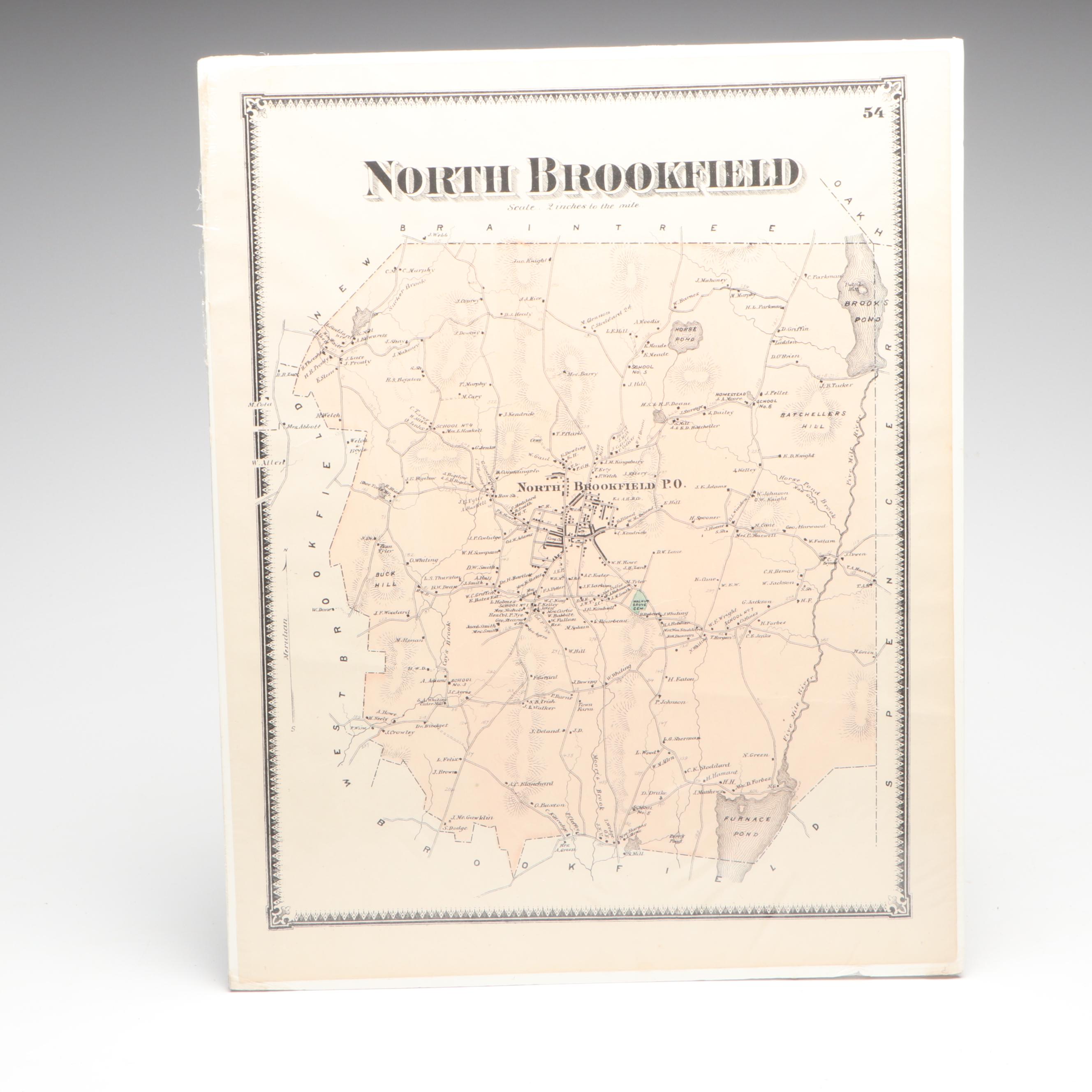 Hand-Colored Engraved Maps from "Worcester County Massachusetts", 1870